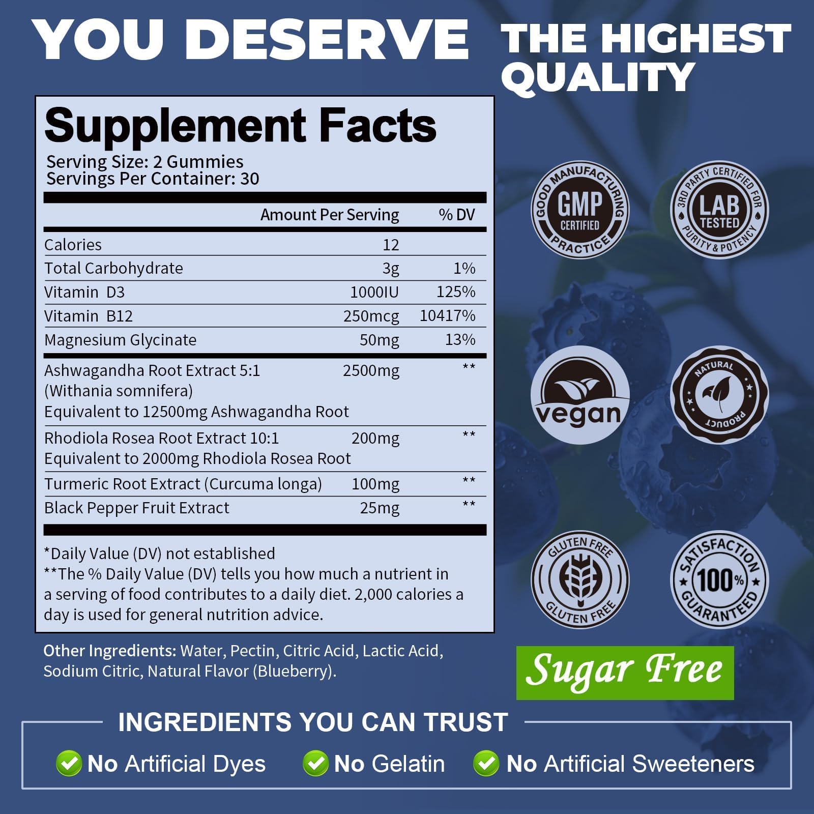 (2 Packs) Sugar Free Ashwagandha Filled Gummies w/Vitamin D3, Magnesium Glycinate, Rhodiola, Ultra Strength Ashwa Root Supplements for Women & Wen, for Relaxation, Energy, Cortisol Gummies Totaria Au supplements