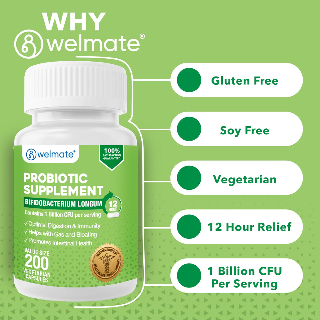 WELMATE Bifidobacterium - Probiotic Supplement - Supports Gut Health - Immune Support - Digestive Enzymes - Gluten Free - Vegan - Men & Womens Probiotic - Value Size - 200 Count WELMATE Au supplements
