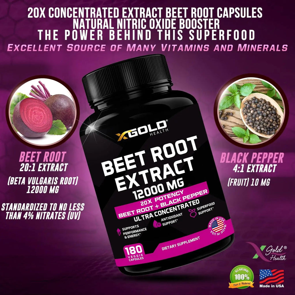 Beet Root Extract Capsules - 12000mg 20x Concentrated Beet Root Capsules Supplement X Gold Health Au supplements