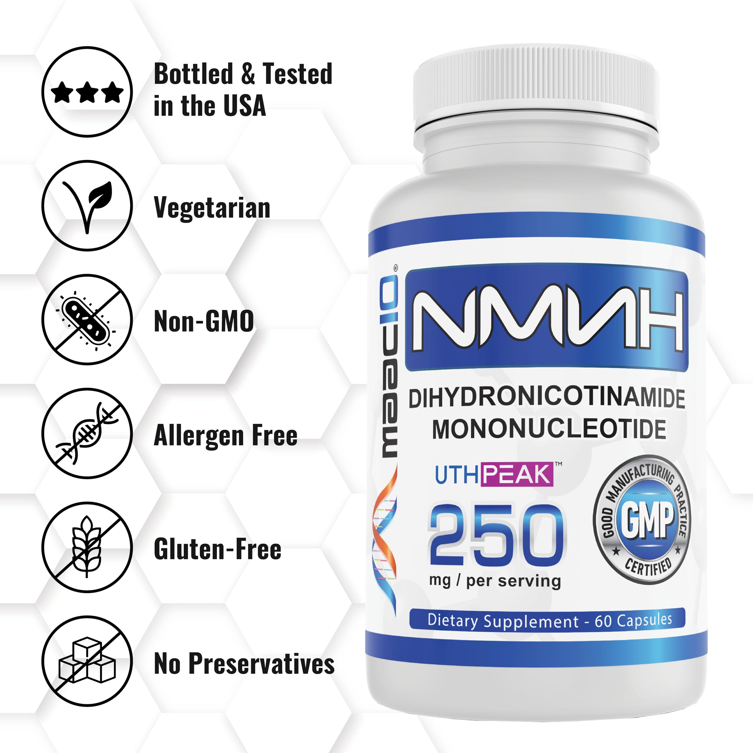MAAC10 NMNH (NMN Supplement Alternative) 250mg Serving | Uthpeak™ NMNH (Dihydronicotinamide Mononucleotide) for Better Stability | 30-Day Supply. MAAC10 Au supplements