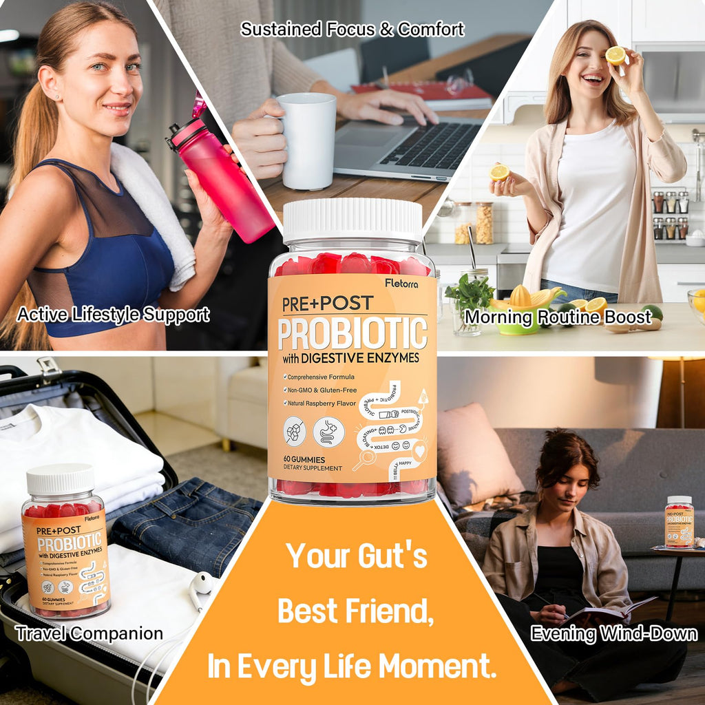 Probiotics for Women and Men, with 15 Prebiotics, 16 Digestive Enzymes & Postbiotics - Probiotics for Digestive Health & Bloating, Probiotic Gummies for Gut Health & Immunity, Sugar-Free, 60 Gummies Fletorra Au supplements