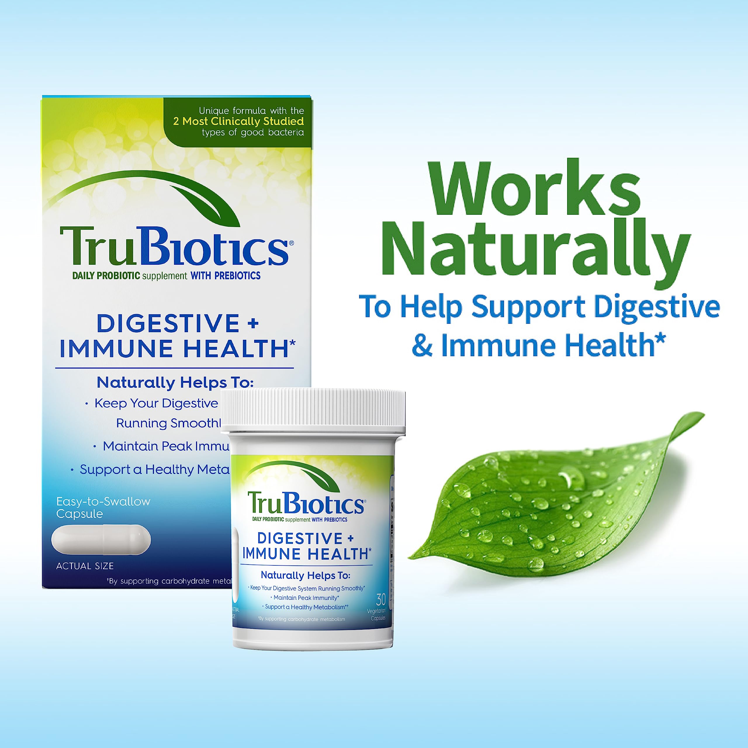 TruBiotics Probiotics for Digestive & Immune Health, Supports Regularity & Helps Relieve Abdominal Discomfort, Gas & Bloating, 2 Clinically Studied