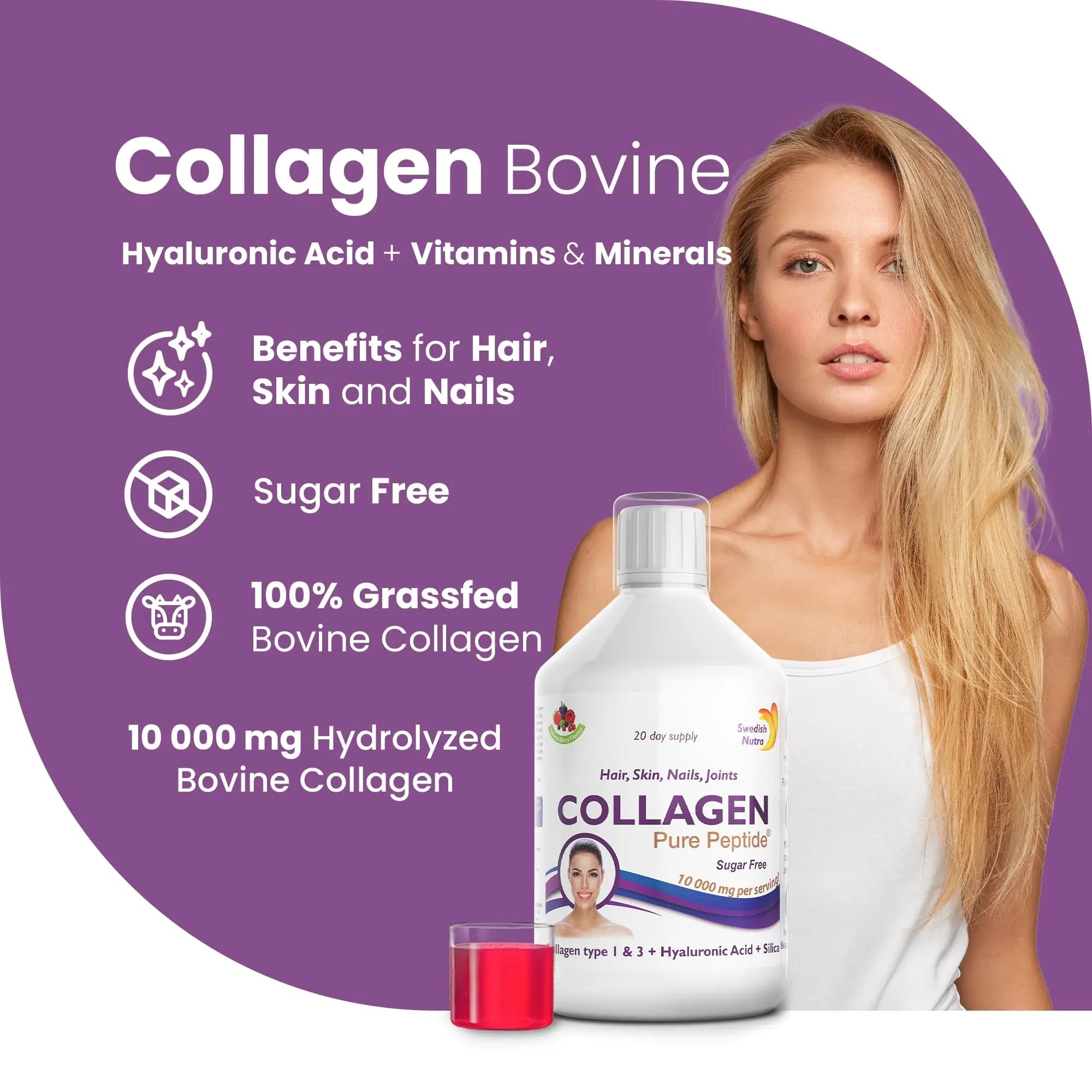 Swedish Nutra Liquid Bovine Collagen - Pack of 500ml, 20 Day Supply | Sugar Free Berry Flavour Swedish Nutra Au supplements