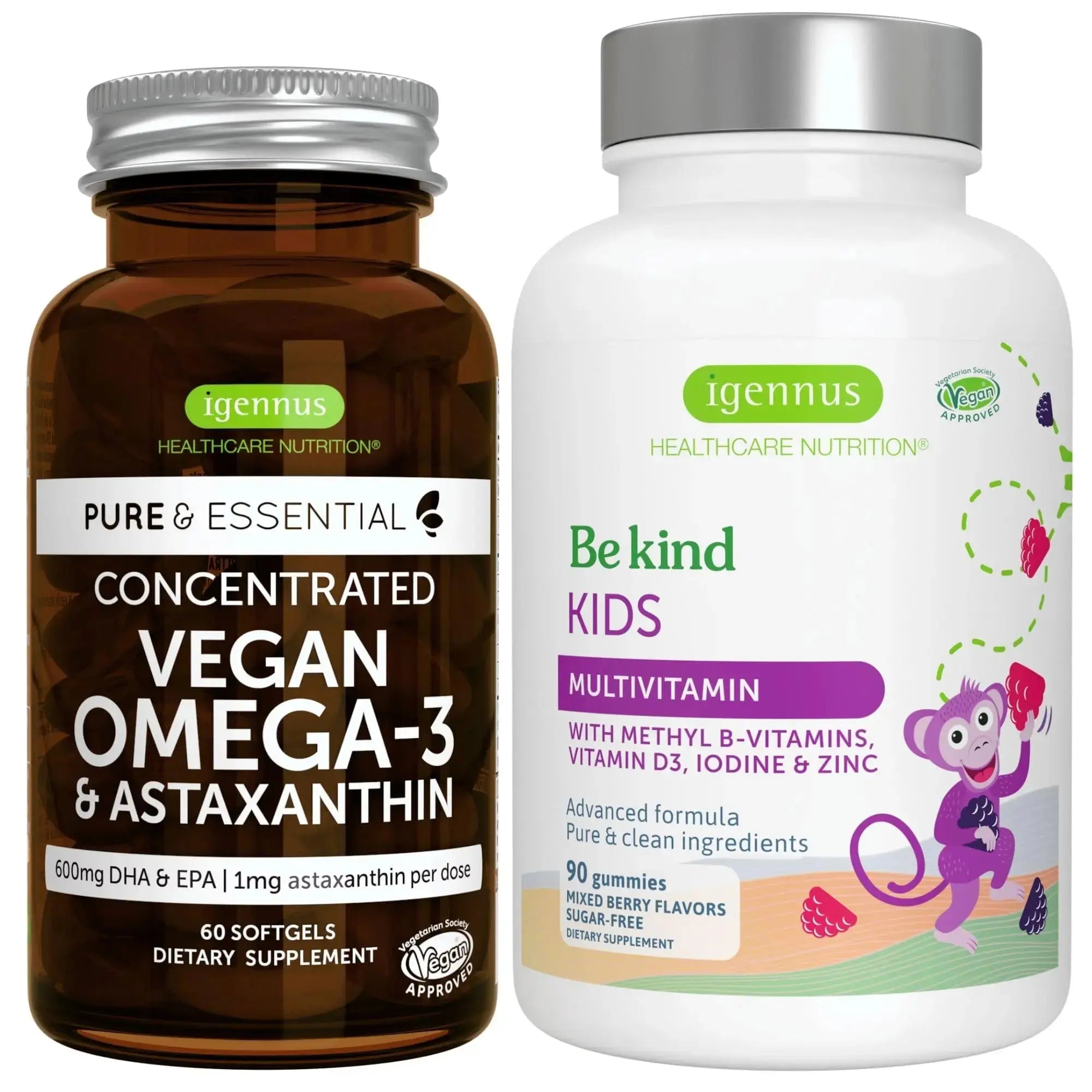 Vegan Omega-3 Algae Oil + Advanced Kids Multivitamin Gummy Bundle, High Concentration DHA & EPA + Vitamin A, B, C, D3 & E Igennus Healthcare Nutrition Au supplements