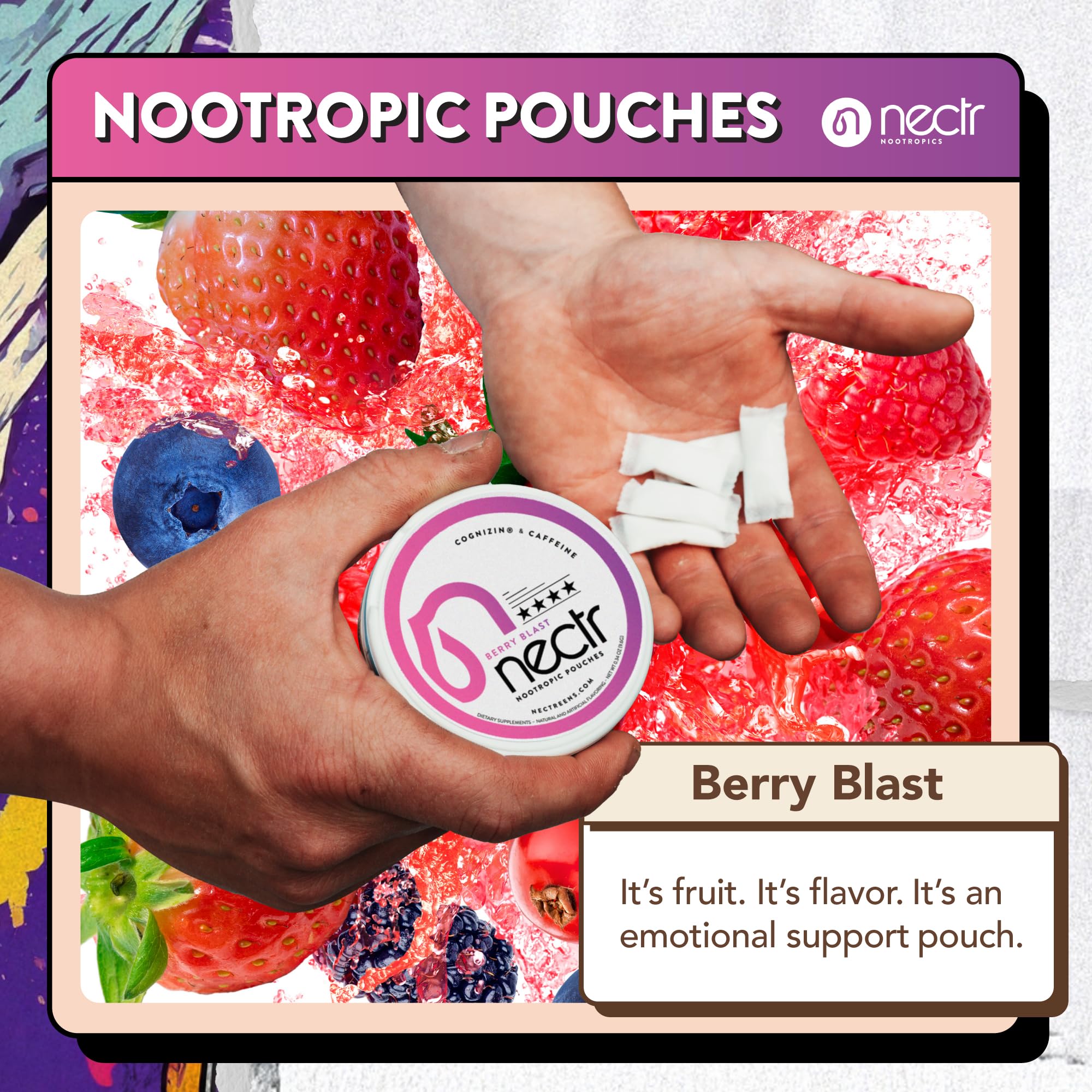 Nectr Energy Nootropic Pouches – Berry Blast Flavored, Caffeine Pouches with Cognizin® Citicoline. Sugar-Free Brain Treats. Smooth, Sustained Focus & Energy Supplement - 1 Puck of 16pcs Nectr Au supplements