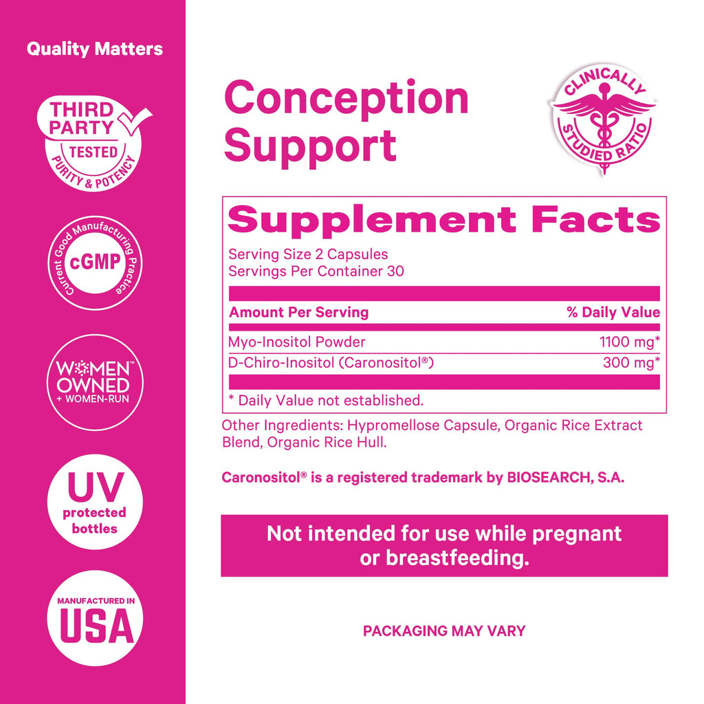 Pink Stork Myo-Inositol & D-Chiro Inositol: 3.6:1 Blend to Support Fertility, Hormone Balance for Women - Ovarian Function, Ovulation, Conception, and Period Support Supplement - 60 Capsules Pink Stork Au supplements