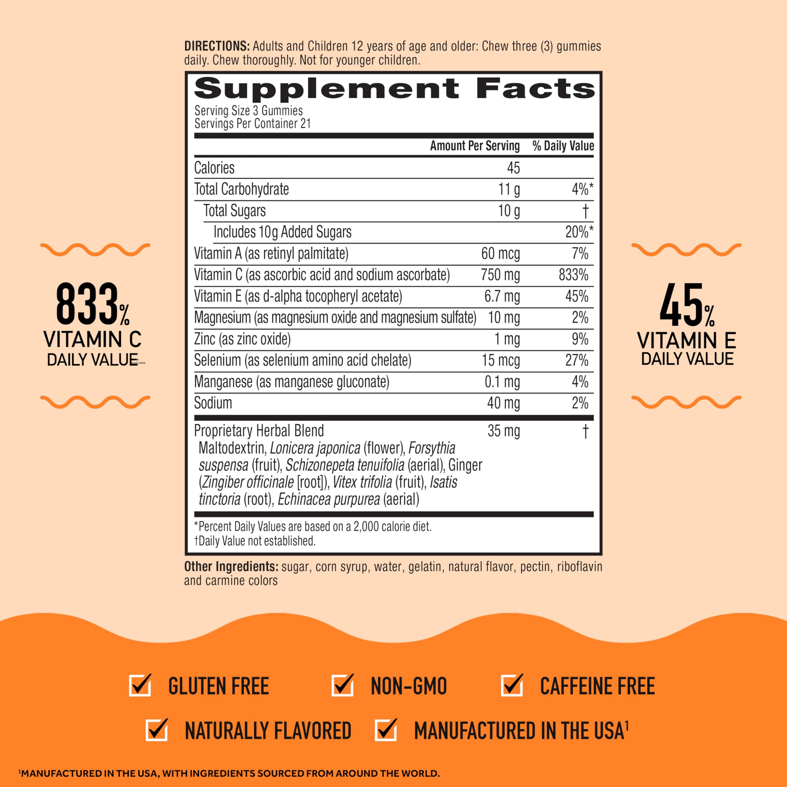 Airborne 750mg Vitamin C Gummies for Adults, Immune Support Gummies with Powerful Antioxidants VIT C & E, Caffeine Free