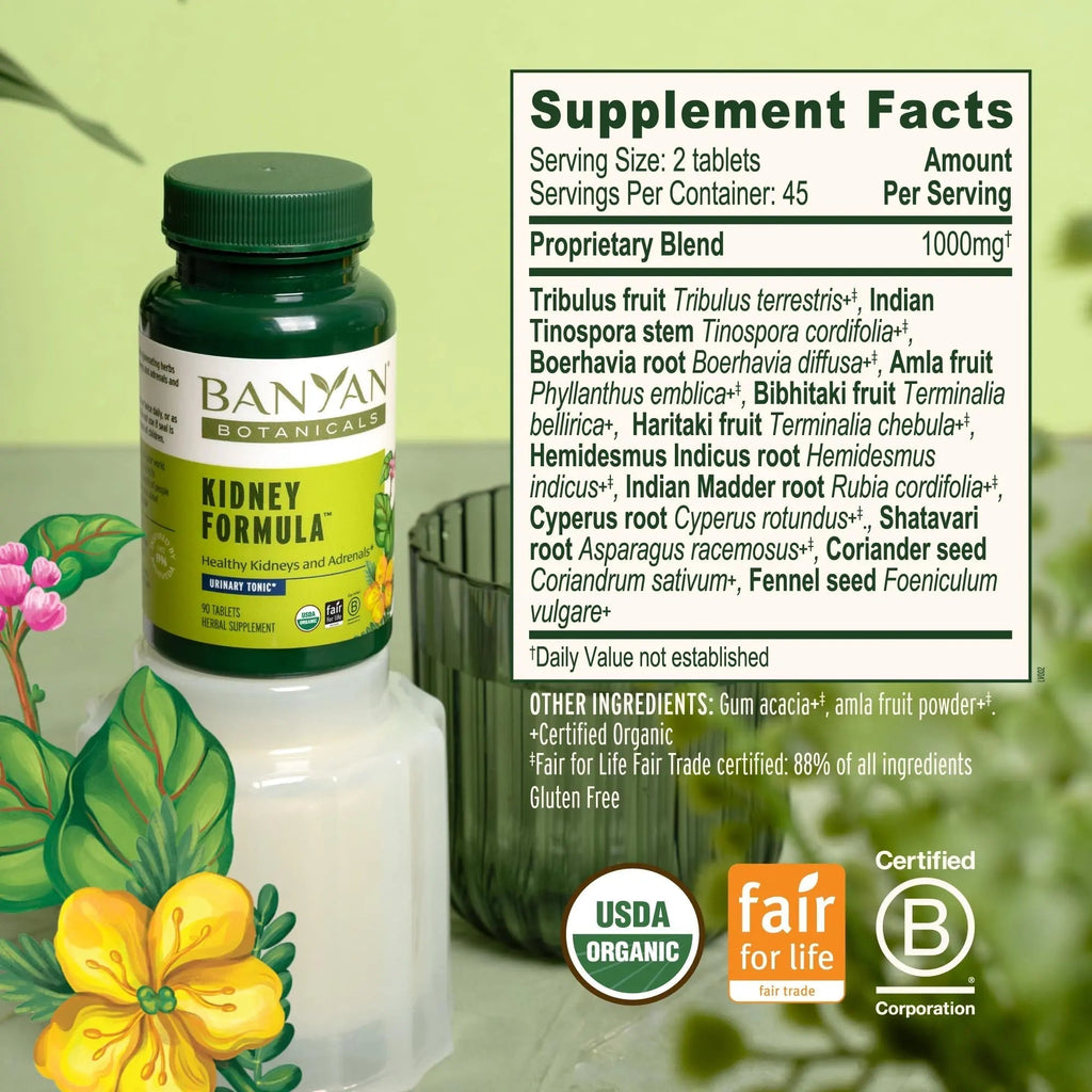 Banyan Botanicals Organic Kidney Formula–Urinary Tract Support & Detox Supplement–Gokshura & Punarnava for Fluid Balance & Systemic Cleansing–Cooling Genitourinary Tonic-90 Tablets-USDA Organic Banyan Botanicals Au supplements