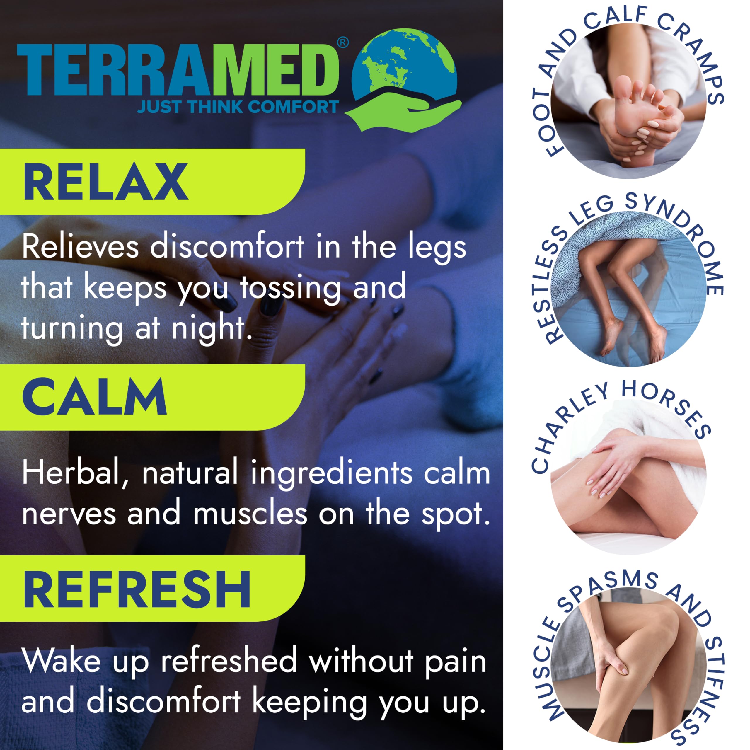 Terramed Just Think Comfort Fast Acting Leg Cramp Relief Aerosol Spray | Pain Relief for Muscle Spasms, Soreness, & Foot and Calf Cramps | Homeopathic Medicine for Restless Legs Syndrome Relief Terramed Just Think Comfort Au supplements