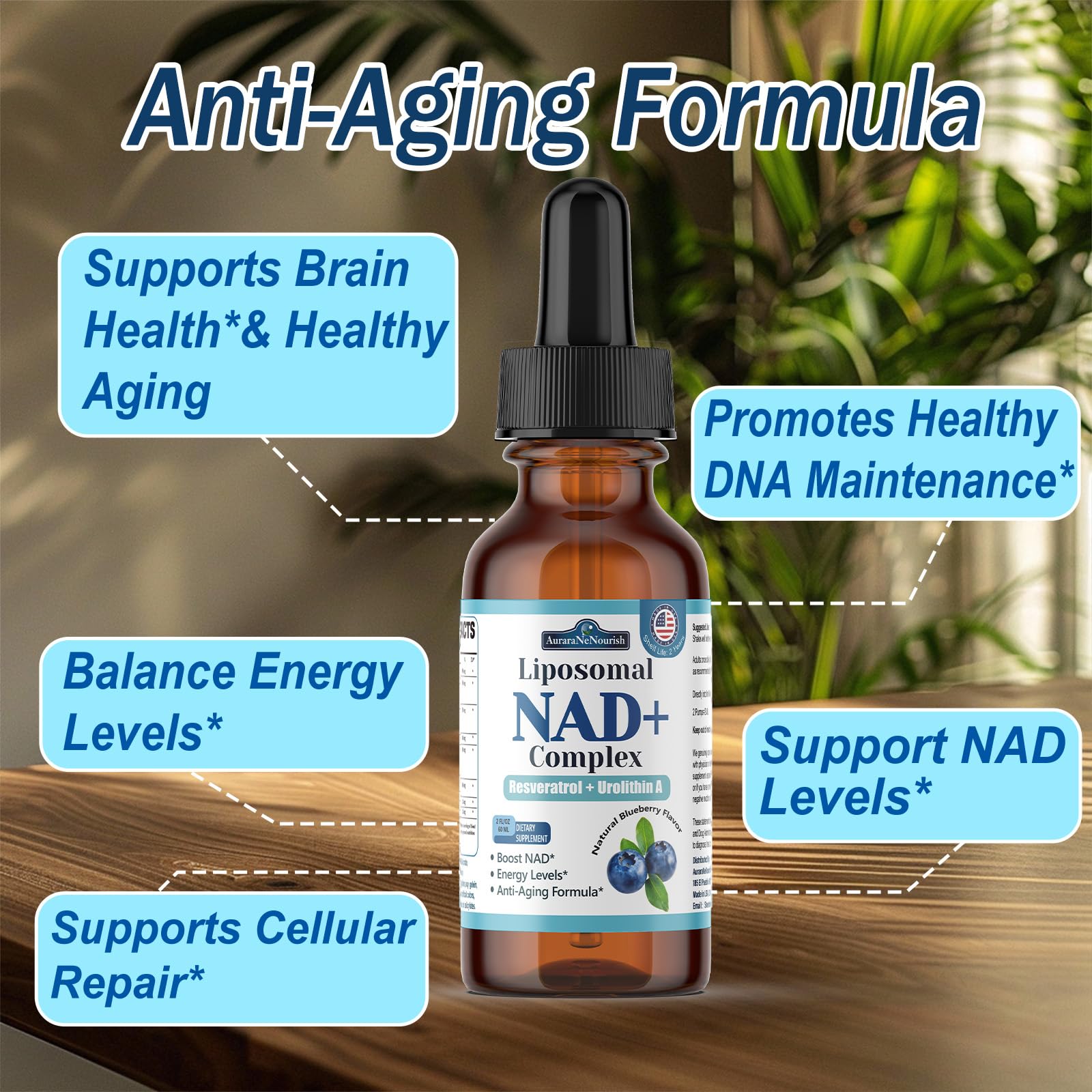 Liposomal NAD+ Liquid Drops, 8-in-1 NAD⁺ Nicotinamide Riboside Resveratrol 900mg w. Quercetin & Urolithin A | Fast Absorption NAD+ Supplement with CoQ10, ALA | Cellular Energy, Anti-Aging, Vitality AuraraNeNourish Au supplements