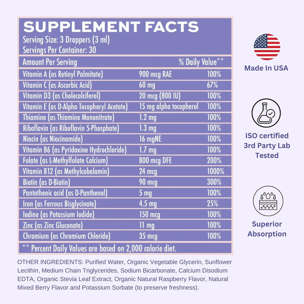 Vitaminally Women's Multivitamin liposomal Liquid Drops with Iron | 30 Day Supply | 3 FL Oz | Non-GMO | Gluten Free | Supports Overall Health, Energy and Beauty Vitaminally Au supplements
