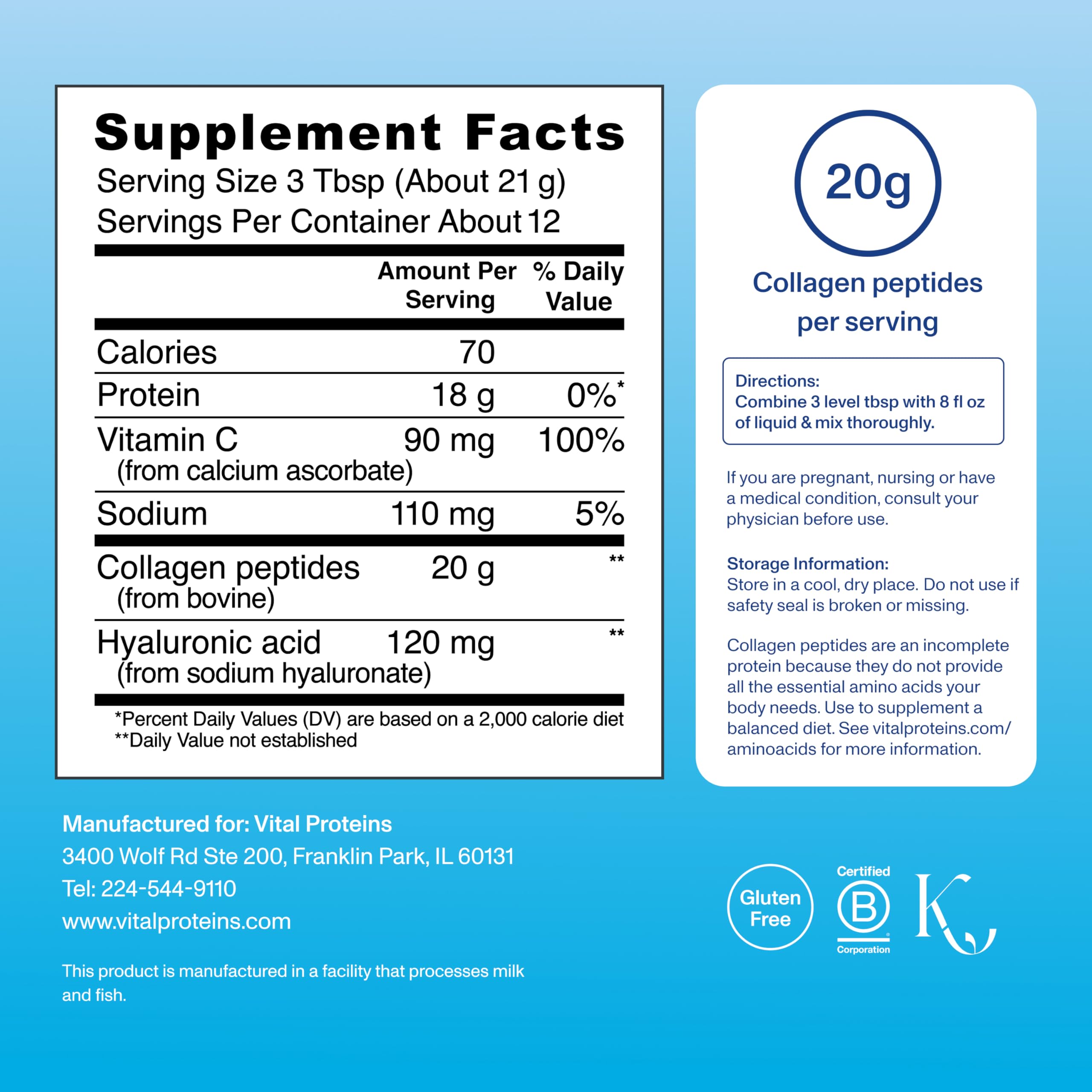 Vital Proteins Collagen Peptides Powder Advanced with Hyaluronic Acid & Vitamin C, Collagen Supplements, Unflavored, 12 Servings Vital Proteins Au supplements