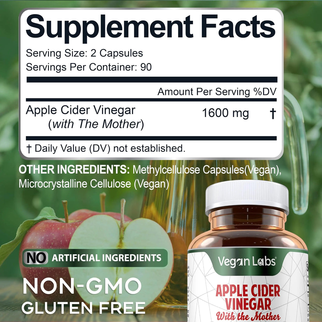 Vegan Labs Apple Cider Vinegar Capsules with The Mother- 180 Vegan Capsules Vegan Labs Au supplements