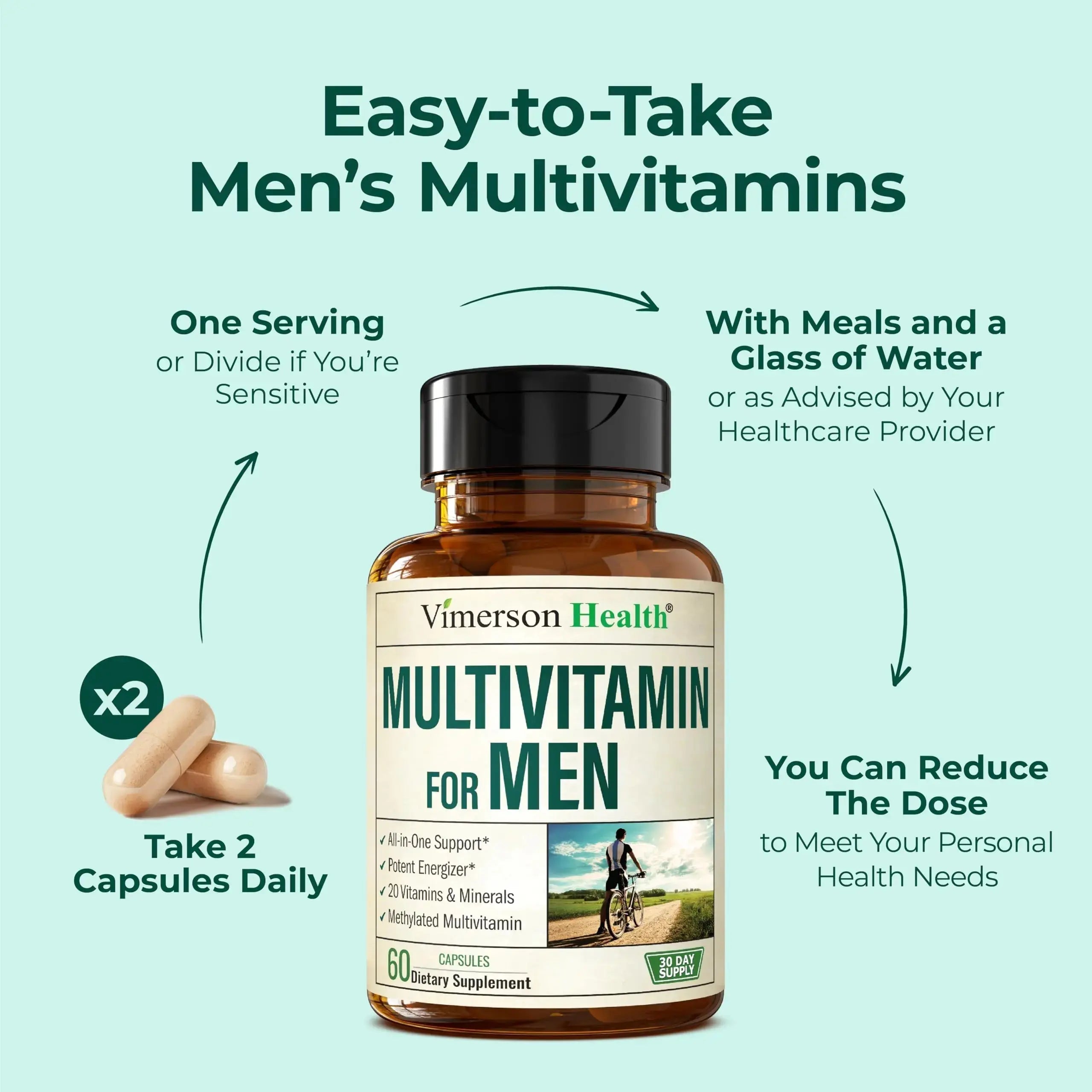 Methylated Multivitamin for Men with Bioavailable Vitamins, Chelated Minerals, Vitamin D, B12, C, A & Zinc for Energy, Focus and Immune Health Vimerson Health Au supplements