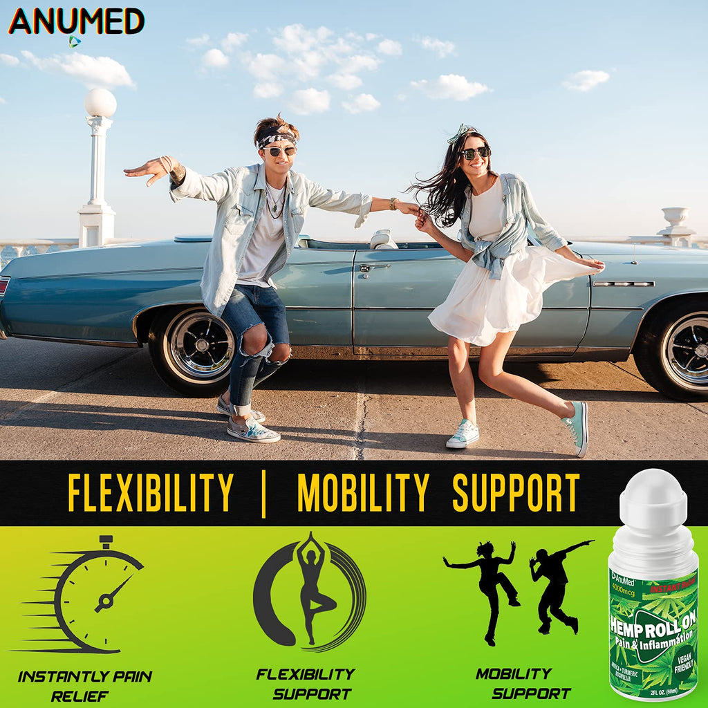 ANUMED Hemp Roll-On 4000mg Pain Relief. Fast Acting, Long Lasting, Maximum Strength with Arnica + Turmeric for Anti-Inflammatory, Natural Recovery, Joint, Muscle, Nerve Pain Reliever 2 Packs of (1oz) AnuMed International Au supplements