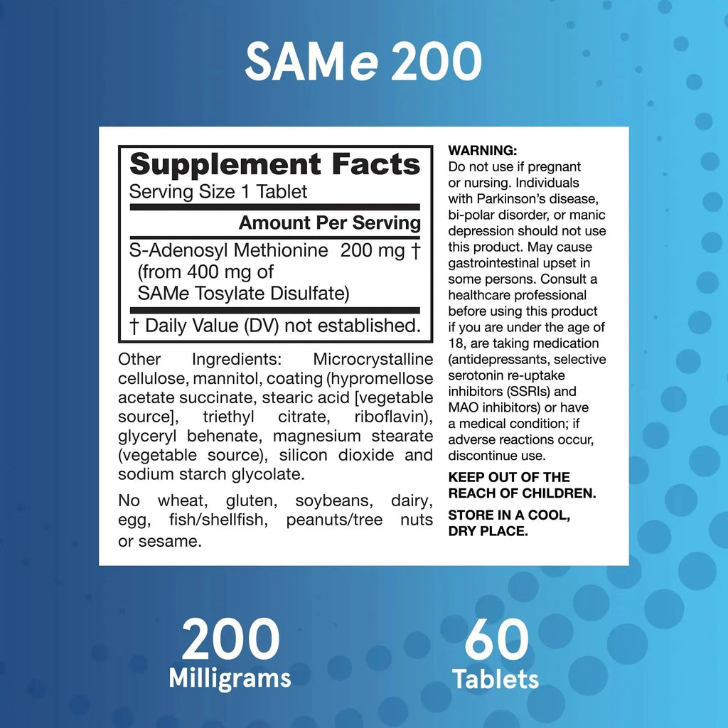 Jarrow Formulas® Same 200 mg, Supports Joint Health, Liver Function, Brain Metabolism, 60 Tablets, Up to A 60 Day Supply Jarrow Formulas Au supplements