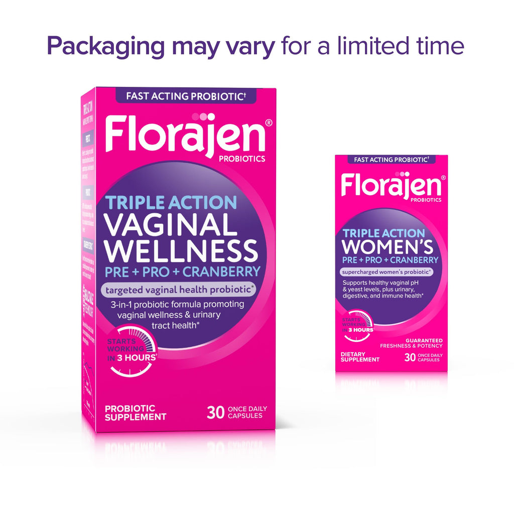 Florajen Women’s Triple-Action Probiotic, Prebiotic + Probiotic + Cranberry for Vaginal, Digestive, & Immune Support - Fast-Acting -