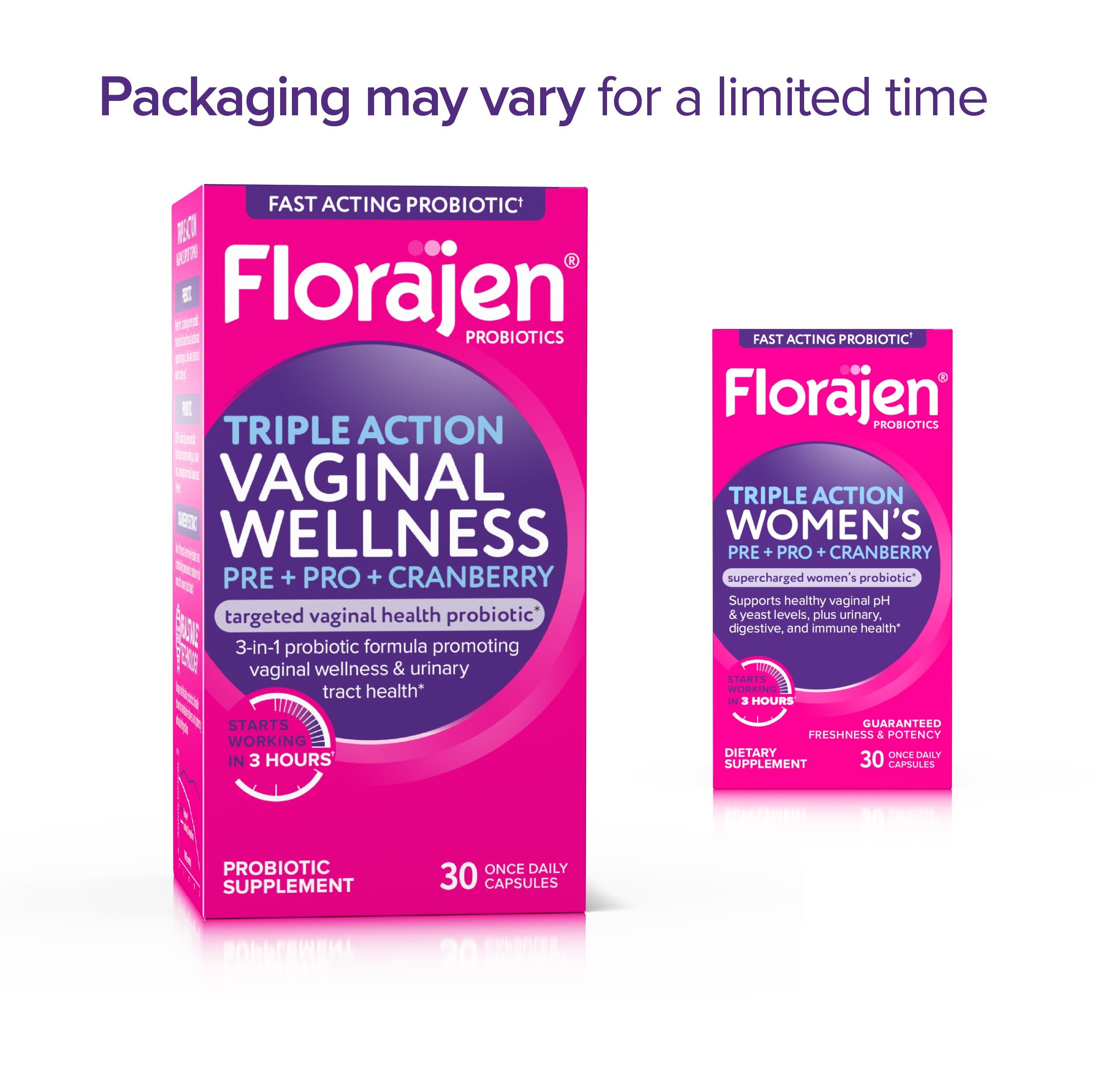 Florajen Women’s Triple-Action Probiotic, Prebiotic + Probiotic + Cranberry for Vaginal, Digestive, & Immune Support - Fast-Acting -