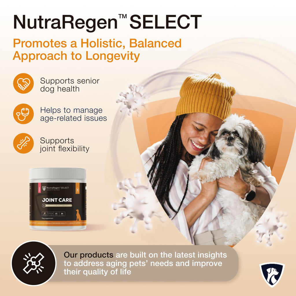 NutraRegen Select Senior Dog Joint Supplement 45 Scoops | Natural Glucosamine Chondroitin for Dogs with Collagen | Hip and Joint Powder | 7.7 Oz NutraRegen Au supplements