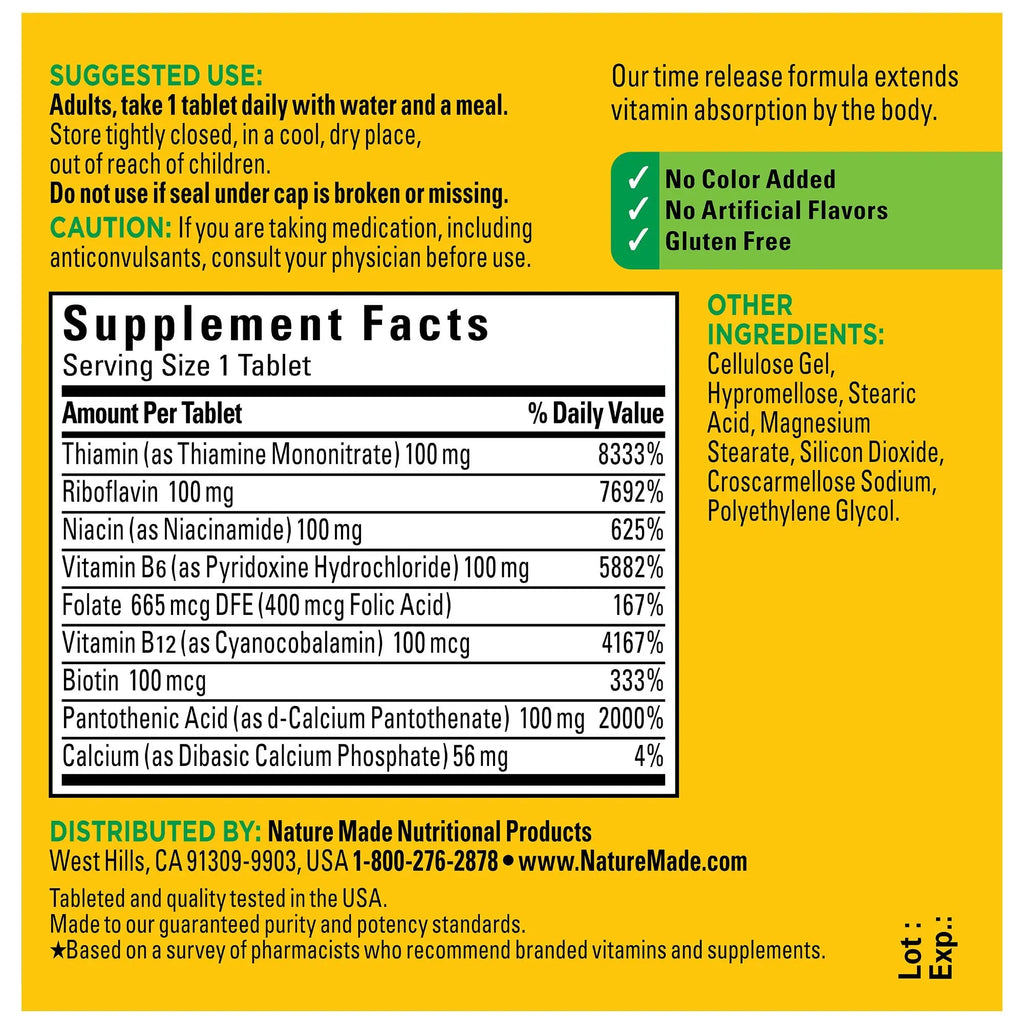 Nature Made Time Release Vitamin B-100 High Potency B Complex, Dietary Supplement Nature Made Au supplements