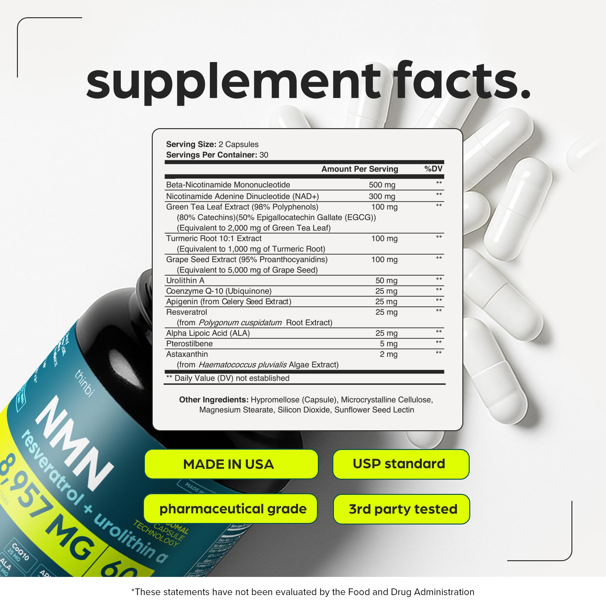 NMN Supplement 8957mg with Real NAD+ Not Just a Booster | Urolithin A, Resveratrol, CoQ10, Alpha Lipoic Acid, Green Tea Extract | Cellular Longevity & Energy Support for Men & Women Thinbi Au supplements