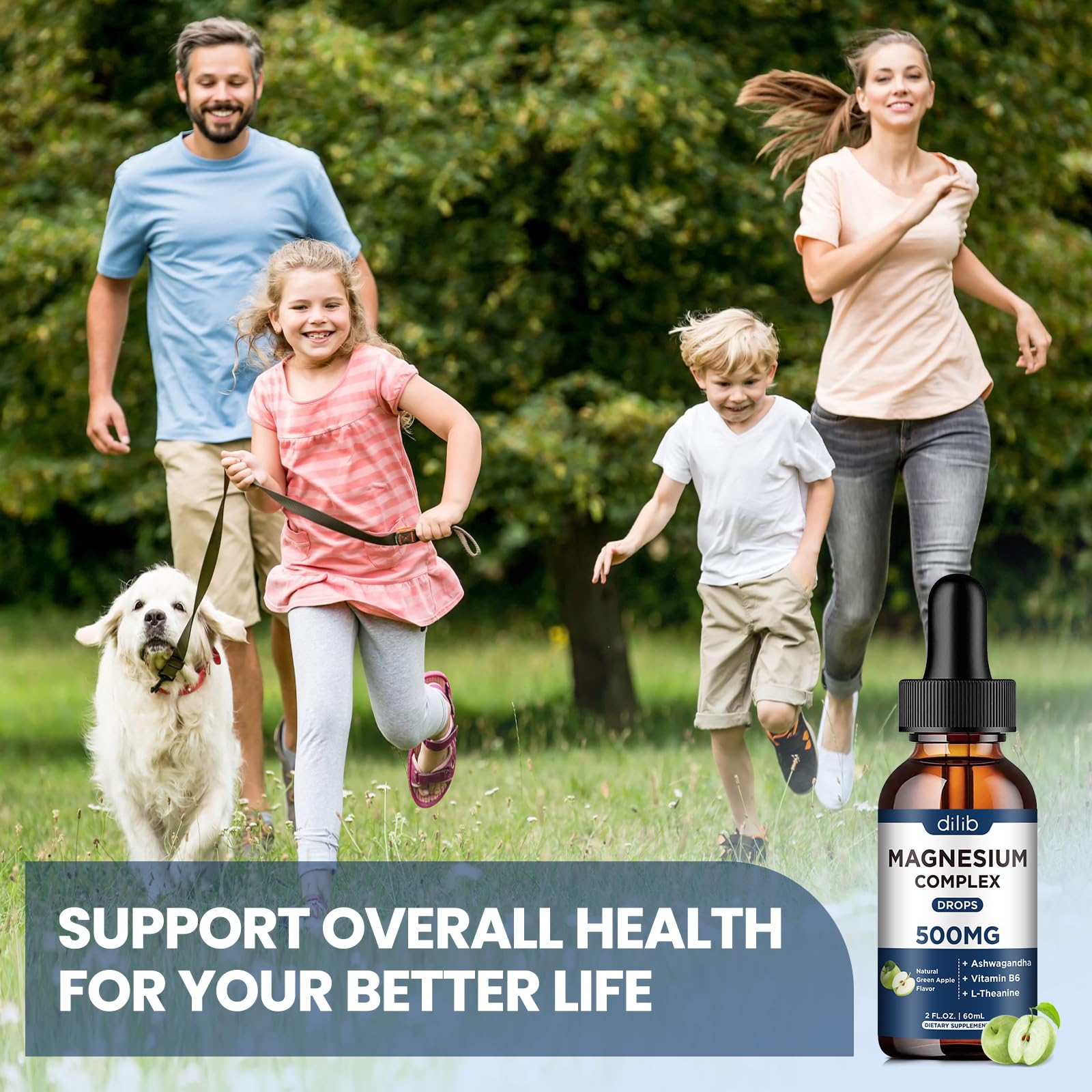 Triple Magnesium Complex Supplement-Magnesium Glycinate, Citrate, Malate Liquid Drops 500mg with Ashwagandha, L-Theanine, B6 for Calm, Stress Relief, Sleep, Muscle Support-Green Apple Flavor dilib Au supplements