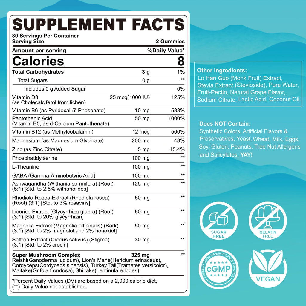 Cortisol Gummies for Women & Men, Sugar Free Cortisol Reducer Supplements w/ Magnesium, Ashwagandha, Mushroom, L-theanine, Rhodiola, Vitamin B6 B12 for Cortisol Detox, Relax, Sleep Support 2 Pack LILICARE Au supplements