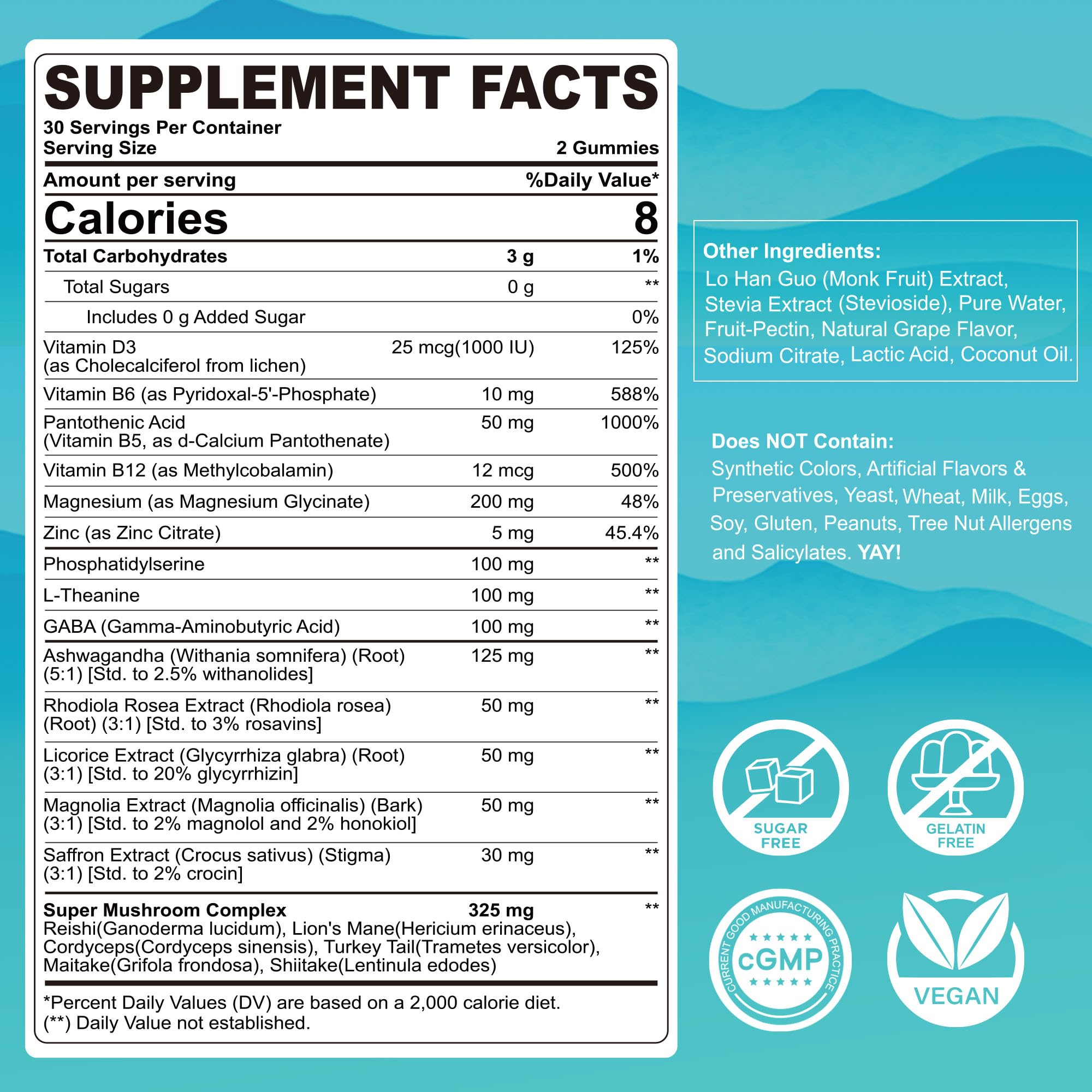 Cortisol Gummies for Women & Men, Sugar Free Cortisol Reducer Supplements w/ Magnesium, Ashwagandha, Mushroom, L-theanine, Rhodiola, Vitamin B6 B12 for Cortisol Detox, Relax, Sleep Support 2 Pack LILICARE Au supplements