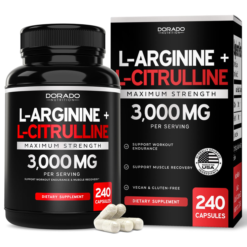 L Arginine L Citrulline Supplement 3000mg (240 Capsules) Nitric Oxide Pills for Men - Stamina, Endurance, Performance for Workouts - NO Supplements for Men
