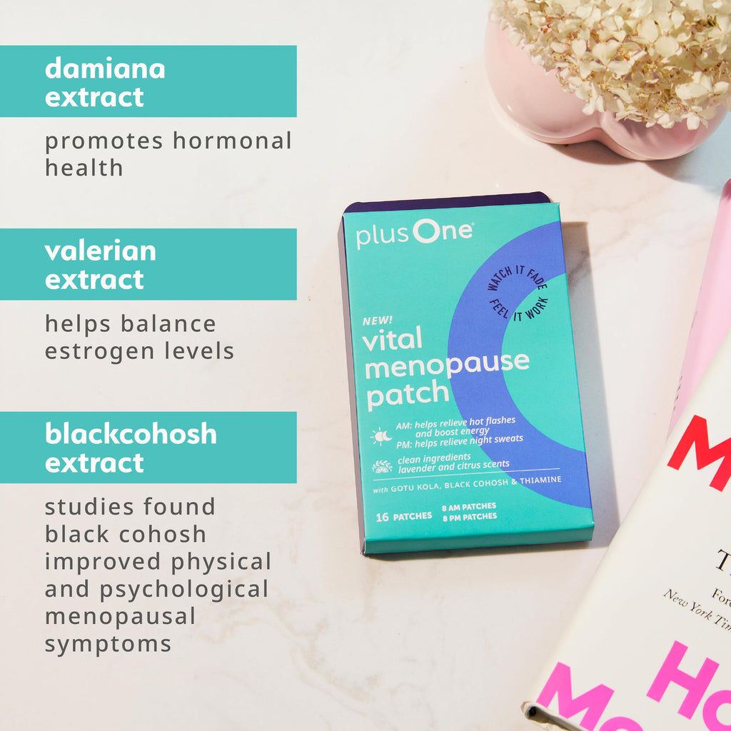 plusOne Vital Menopause Patches AM & PM – Hot Flash & Night Sweat Support – Promotes Energy & Sleep – Herbal Arjuna Daily Patches – 16ct plusOne Au supplements