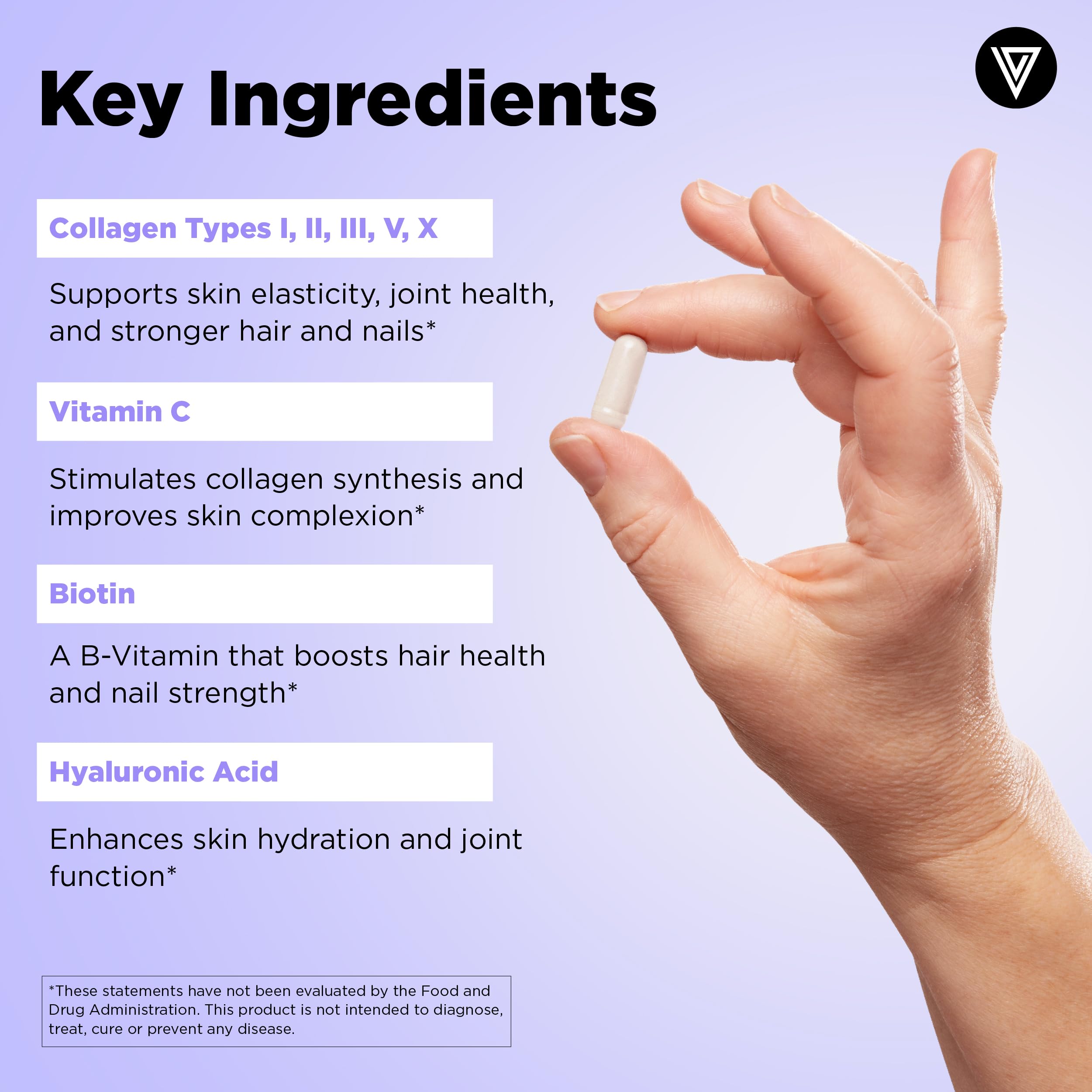 Vital Vitamins Multi Collagen Complex Plus - with Biotin, Hyaluronic Acid, Vitamin C - Type I, II, III, V, X - for Women & Men - Hair, Skin