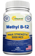 aSquared Nutrition Vitamin B12-5000 MCG Supplement with Methylcobalamin (Methyl B-12) - Max Strength Vitamin B 12 Support to Help Boost Natural Energy,