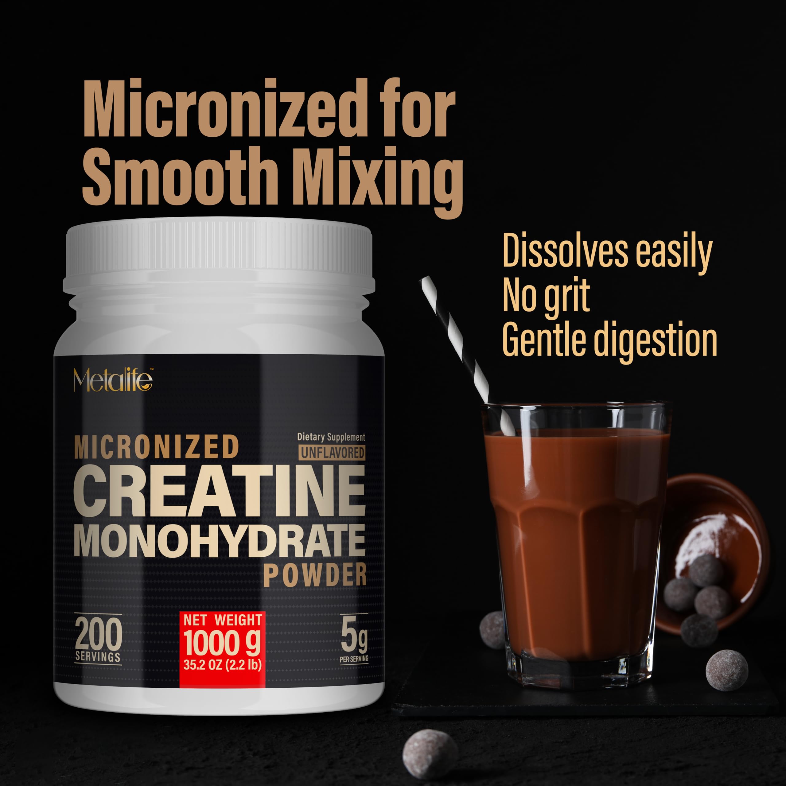 METALIFE 100% Pure Creatine Monohydrate Powder 200 Servings, Micronized Powder, Muscle Growth, Unflavored, Ideal for Athletes & Fitness Enthusiasts,