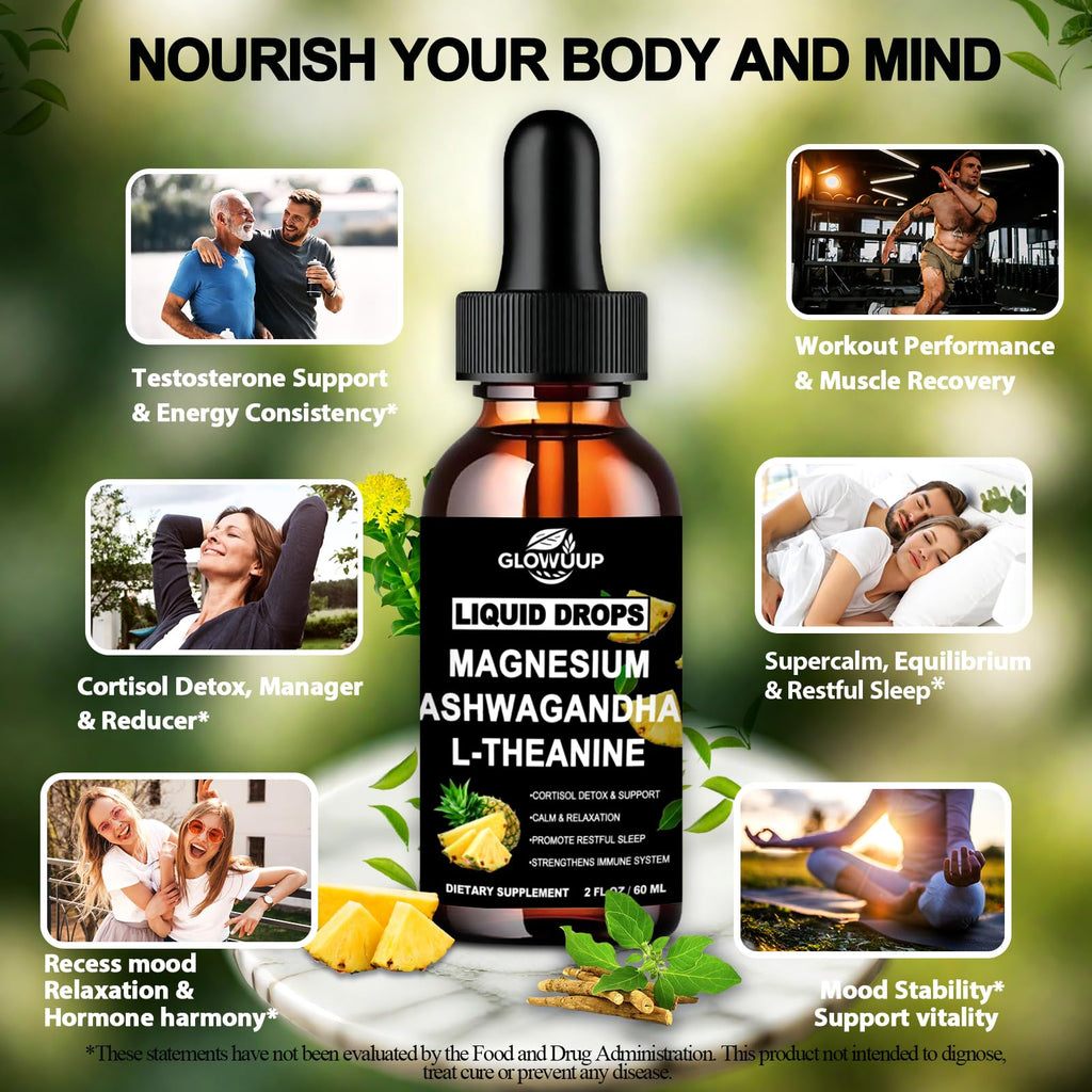Cortisol Supplements for Women & Men, Cortisol Reducer Manager Detox Liquid Drops Extra Strength Magnesium Glycinate 200mg, L-Theanine & Ashwagandha丨Hormone Balance, Relaxation & Recess Mood GLOVVUUP Au supplements
