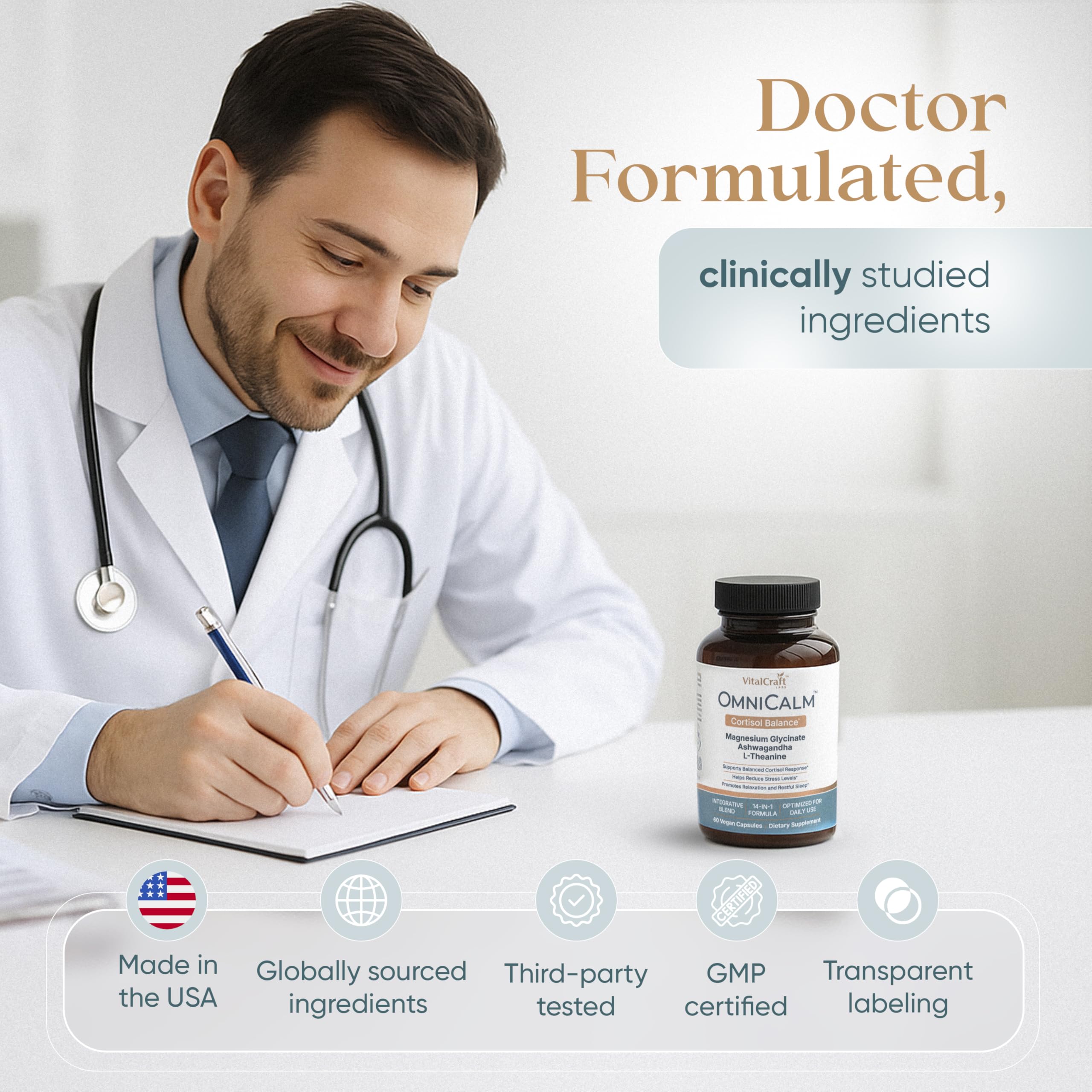 VITALCRAFT LABS OmniCalm Cortisol Supplements for Women & Men | Stress Relief & Sleep Support with Magnesium & Ashwagandha, L Theanine | 14-in-1 Cortisol Reducer, Manager, Detox – USA VITALCRAFT LABS Au supplements