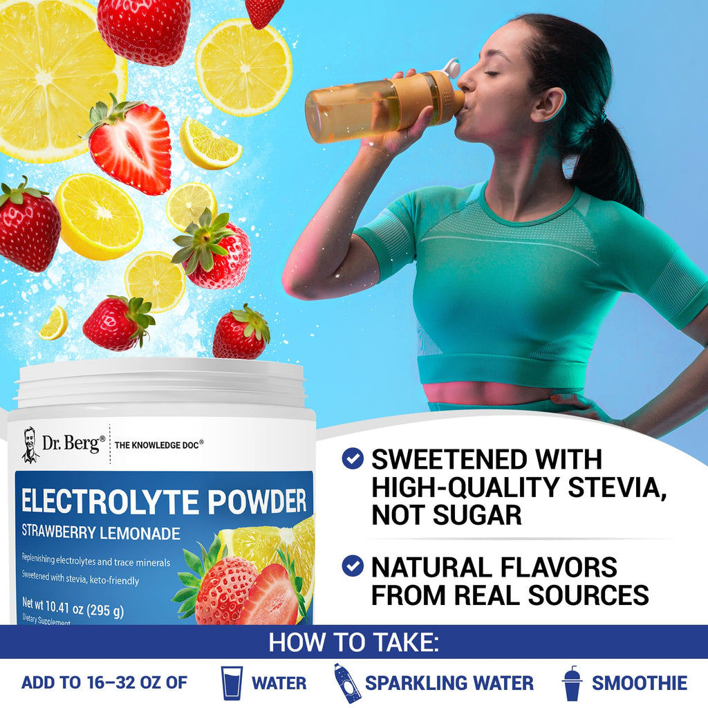 Dr. Berg Zero Sugar Hydration Keto Electrolyte Powder - Enhanced w/ 1000 mg of Potassium & Real Pink Himalayan Salt (NOT Table Salt) - Strawberry Lemonade Hydration Drink Supplement - 50 Servings