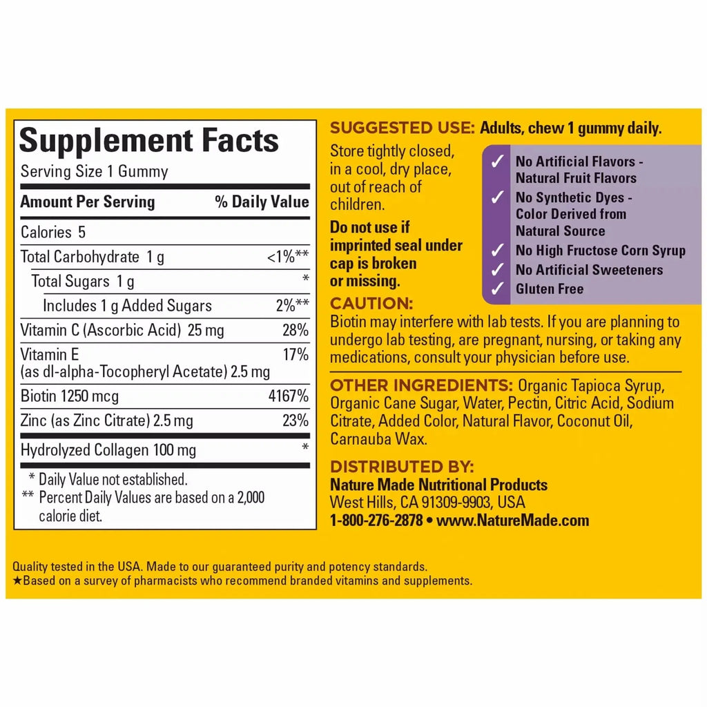 Nature Made Collagen Gummies with Vitamin C, Zinc and Biotin, Hydrolyzed Collagen Nature Made Au supplements
