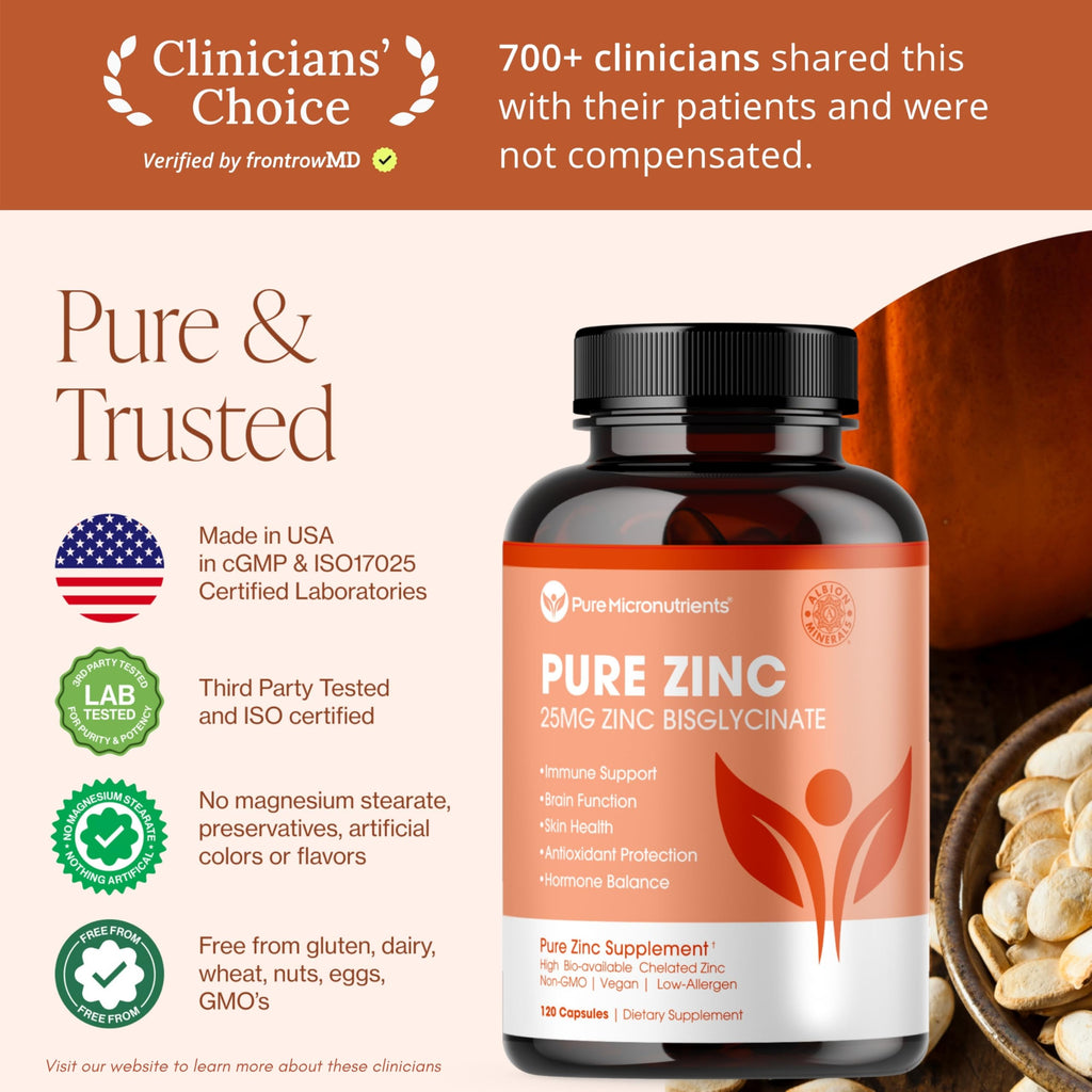 Pure Zinc Supplement 25mg - TRAACS Bisglycinate Chelate - 120 Capsules for Immune Support, Skin Health & Energy - for Men & Women