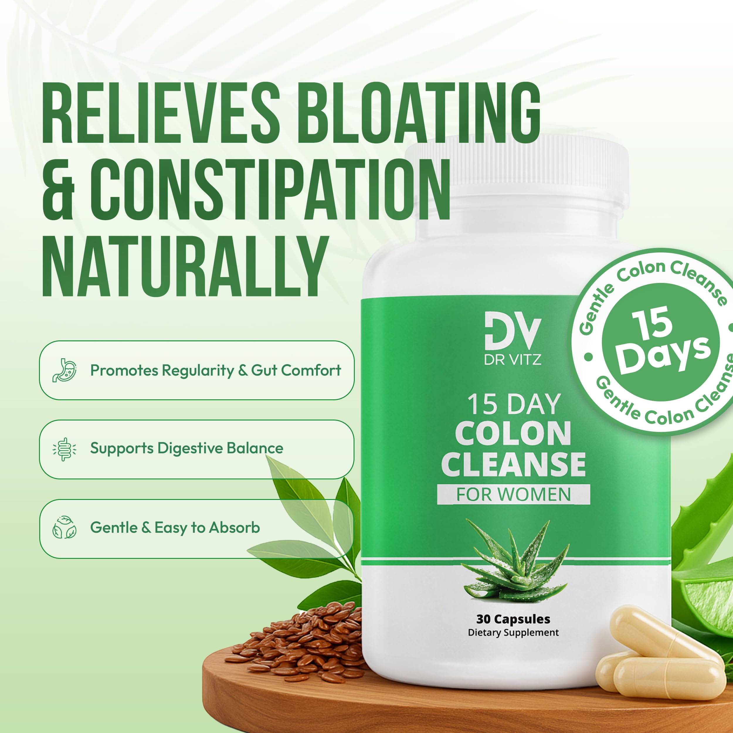 Dr Vitz 15 Day Colon Cleanse for Women – Natural Detox Pills with Herbs, Fiber & Probiotics – Bloating & Constipation Relief, Weight Loss & Gut Health Reset – 30 Capsules Dr Vitz Au supplements