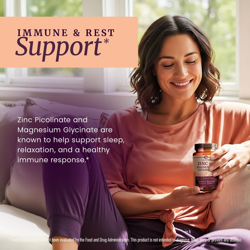 Zinc and Magnesium Supplement with Vitamin B6 | Women’s Hormone Balance, Menstrual Cycle & Immune Support | High Absorption Chelated Magnesium Glycinate with Zinc Picolinate and VIT B6 | 60 Ct Nobi Nutrition Au supplements