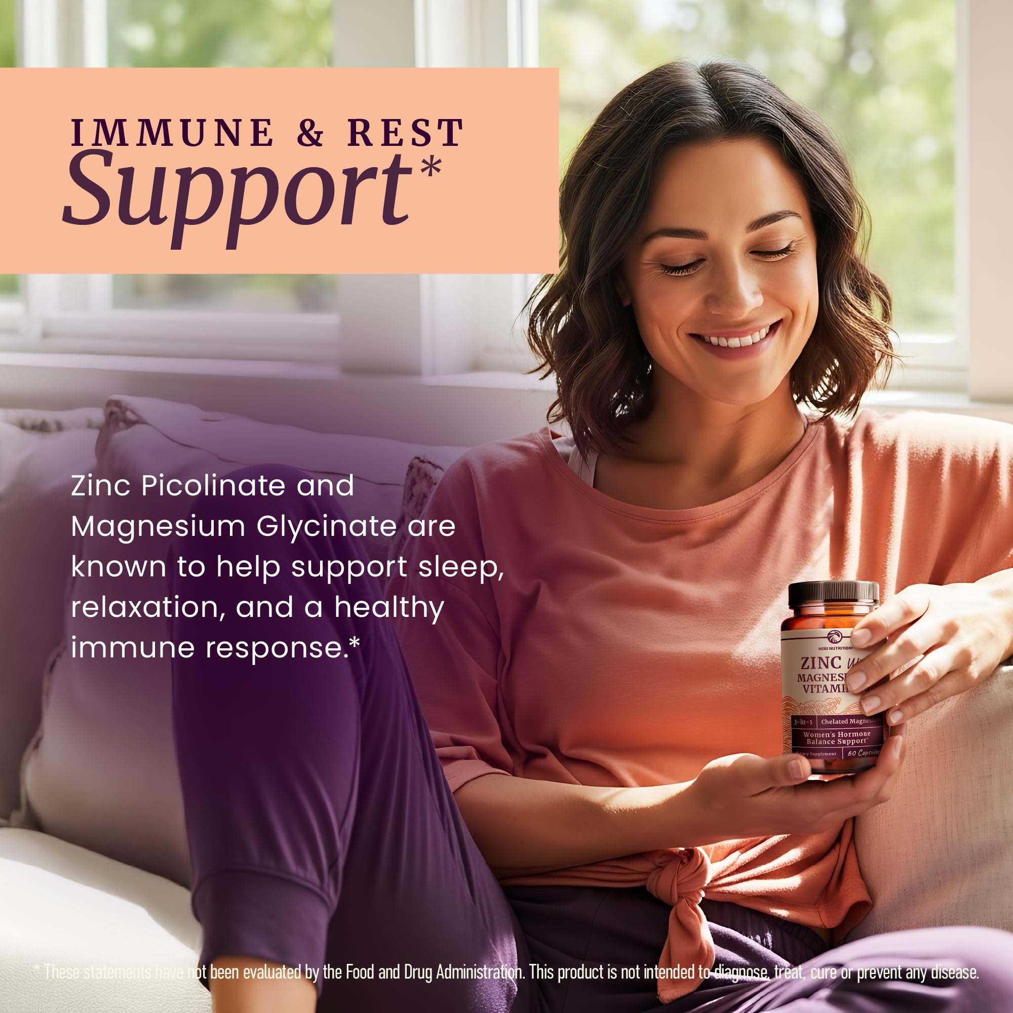 Zinc and Magnesium Supplement with Vitamin B6 | Women’s Hormone Balance, Menstrual Cycle & Immune Support | High Absorption Chelated Magnesium Glycinate with Zinc Picolinate and VIT B6 | 60 Ct Nobi Nutrition Au supplements