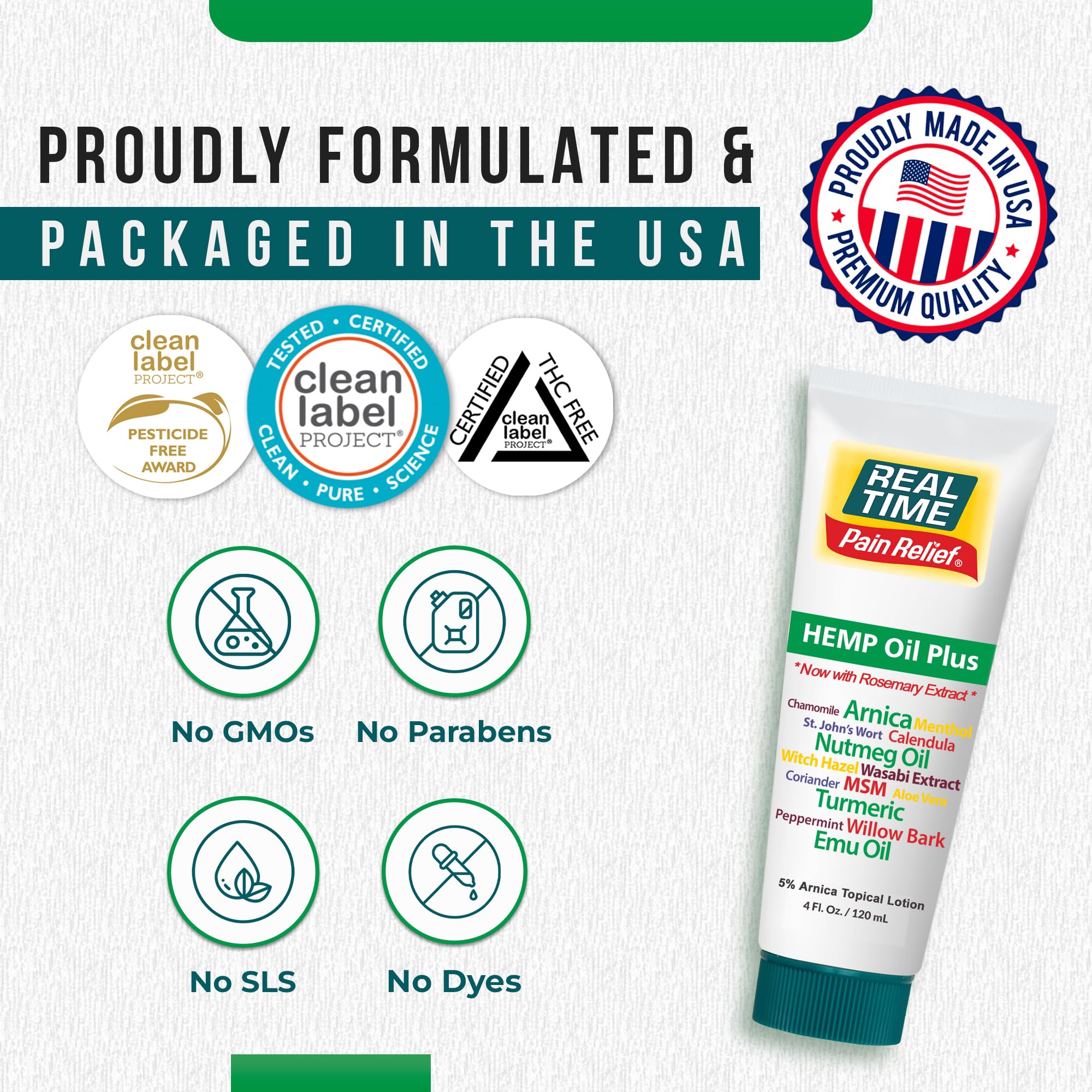 Real Time Pain Relief Hemp Oil Plus 4oz Tube | 20 Natural Ingredients: 5% Arnica & Turmeric | Fast Absorbing Lotion for Muscles, Hands, Feet, Ankles, Back, Shoulders, Knees & Joints Discomfort Real Time Pain Relief Au supplements