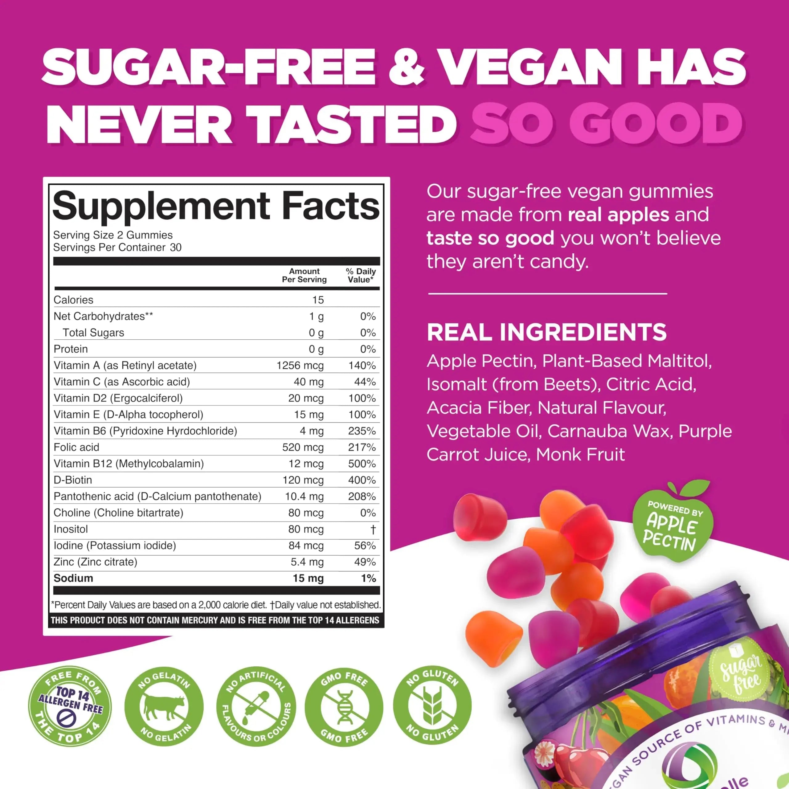 NUTRAMIN Daily Vegan Keto Multivitamin Gummies Non-GMO Natural Vitamin C D + Zinc for Immunity, Plant-Based, Sugar-Free, Nut-Free Nutracelle Au supplements