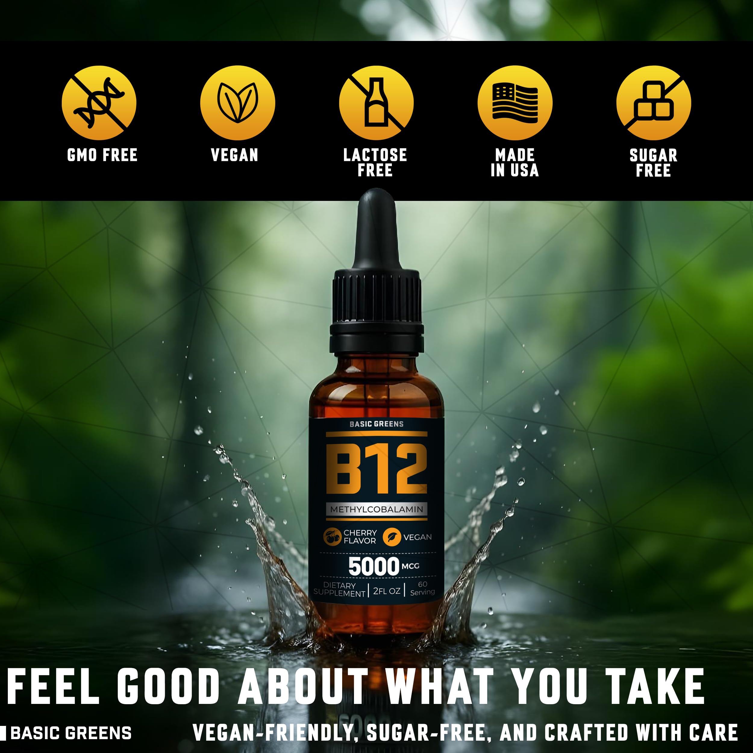 Vitamin B12 Sublingual Liquid Drops 5000 mcg – Vegan Methyl B-12 Supplement for Energy & Focus – B 12 Vitamin for Women & Men