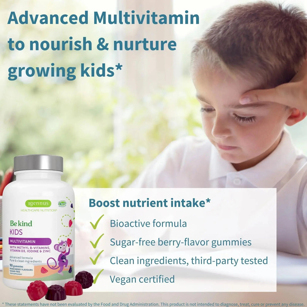 Igennus Methylated Kids Multivitamin Gummy, MTHFR, No Artificial Sweeteners or Flavors, Sugar Free, Age 4+, 90 Natural Berry Flavor Gummies Igennus Healthcare Nutrition Au supplements