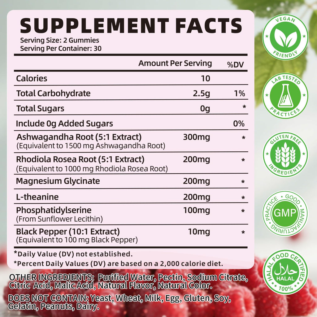 YXSW Cortisol Supplements Gummies for Women Sugar-Free Cortisol Gummies with Magnesium Glycinate Ashwagandha Rhodiola Rose for Relaxation, Focus, Zzz Support, Raspberry Flavor, 60 Count YXSW Au supplements