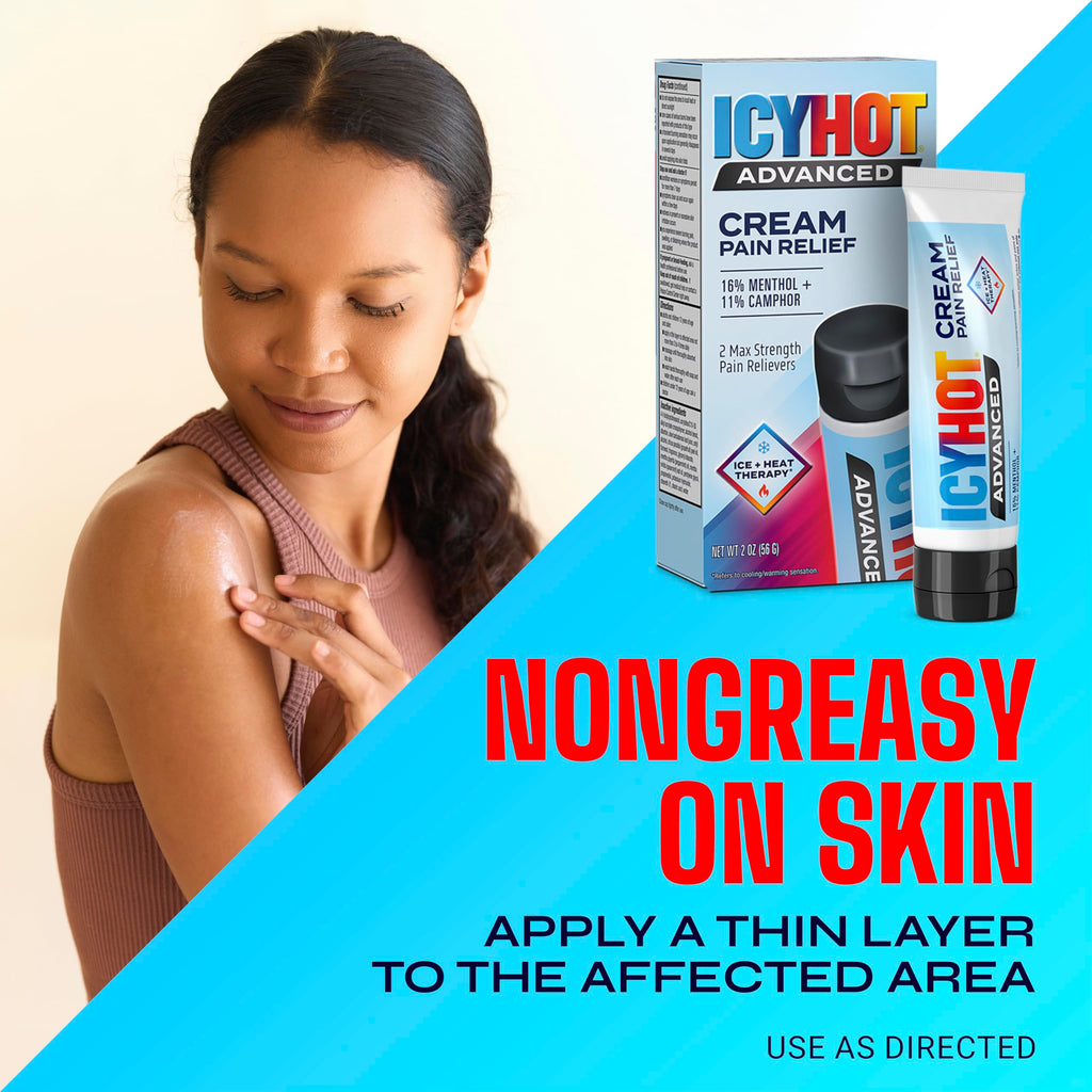 Icy Hot Advanced Pain Relief Cream, Fast-Acting, Max Strength Pain Relief with Menthol 16% and Camphor 11%, Ice and Heat Contrast Therapy for Backaches, Joints, Muscle Strains and Arthritis, 2 oz Icy Hot Au supplements