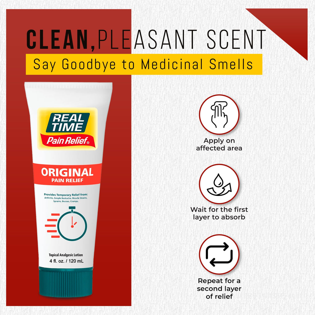 Real Time Pain Relief Cream 4oz Tube | 17 Natural Ingredients: 1.25% Menthol, Arnica & MSM | Muscle Strain & Joint Discomfort Relief for Arthritis, Cramps, Sprains, Bruises, Hands, Back & Knee Pain Real Time Pain Relief Au supplements