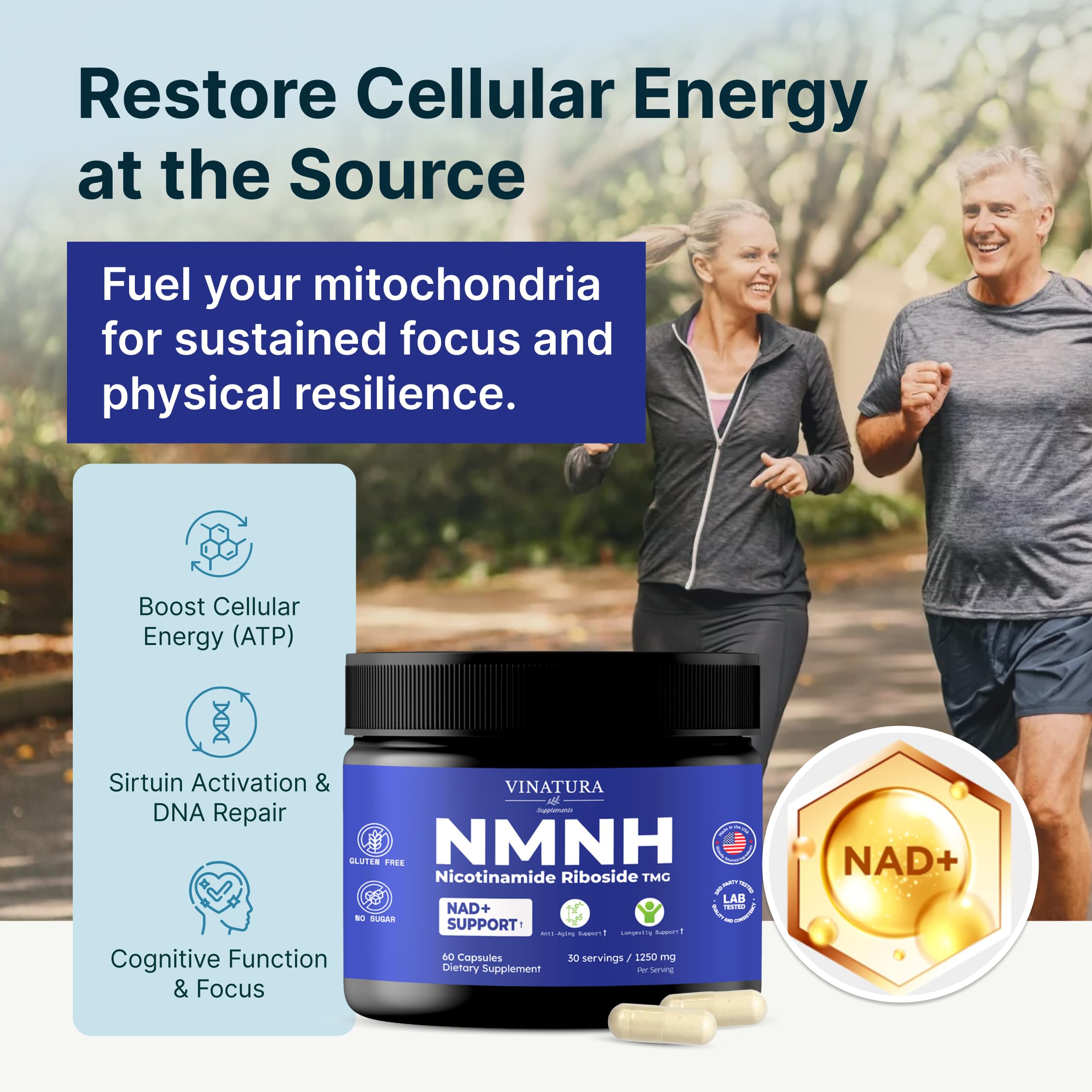 VINATURA NMNH (NMN Supplement Alternative) Nicotinamide Riboside & TMG - NAD Supplement for Anti-Aging - 60 Capsules VINATURA Au supplements