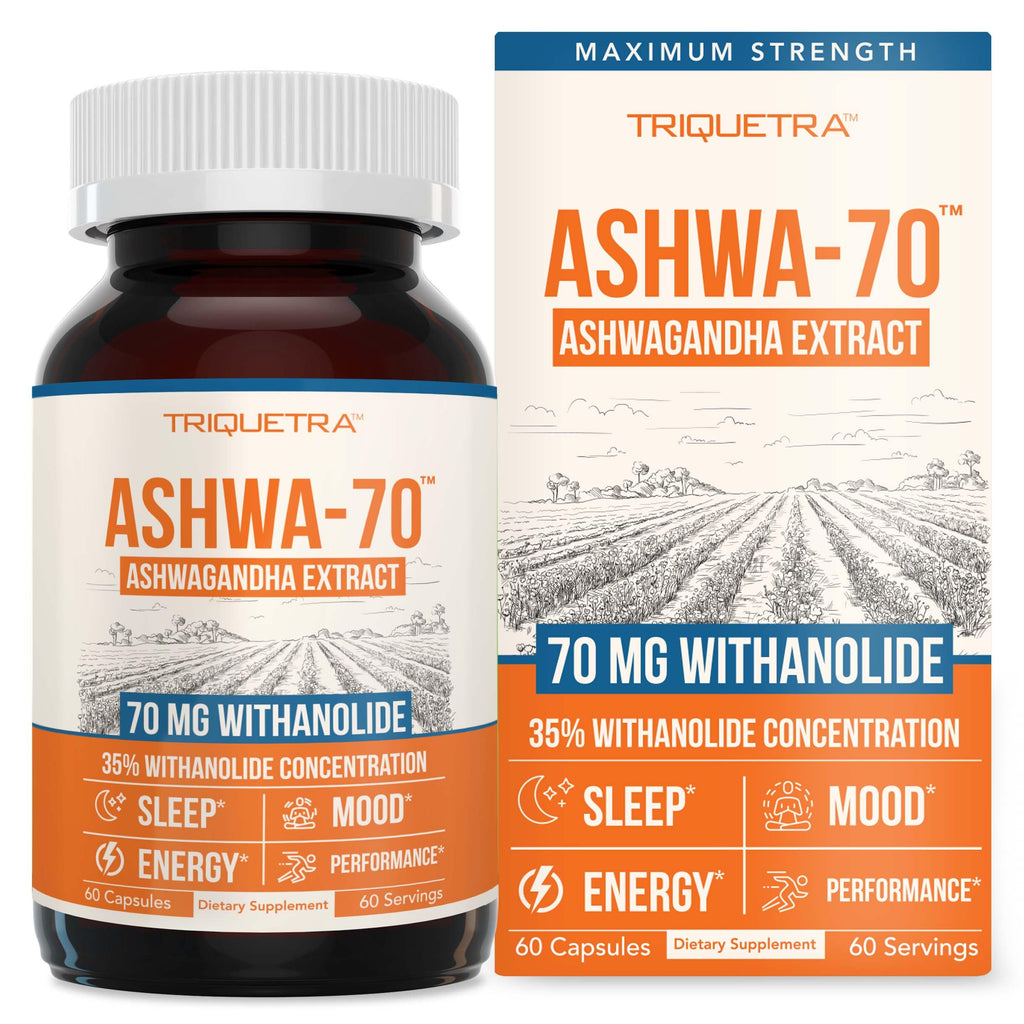 Ashwa-70®: Ashwagandha Extract - 35% Withanolides | Max Strength, Highest Withanolide Concentration - Mood & Performance - Enhanced Absorption with BioPerine® Black Pepper (60 Capsules) Triquetra Health Au supplements